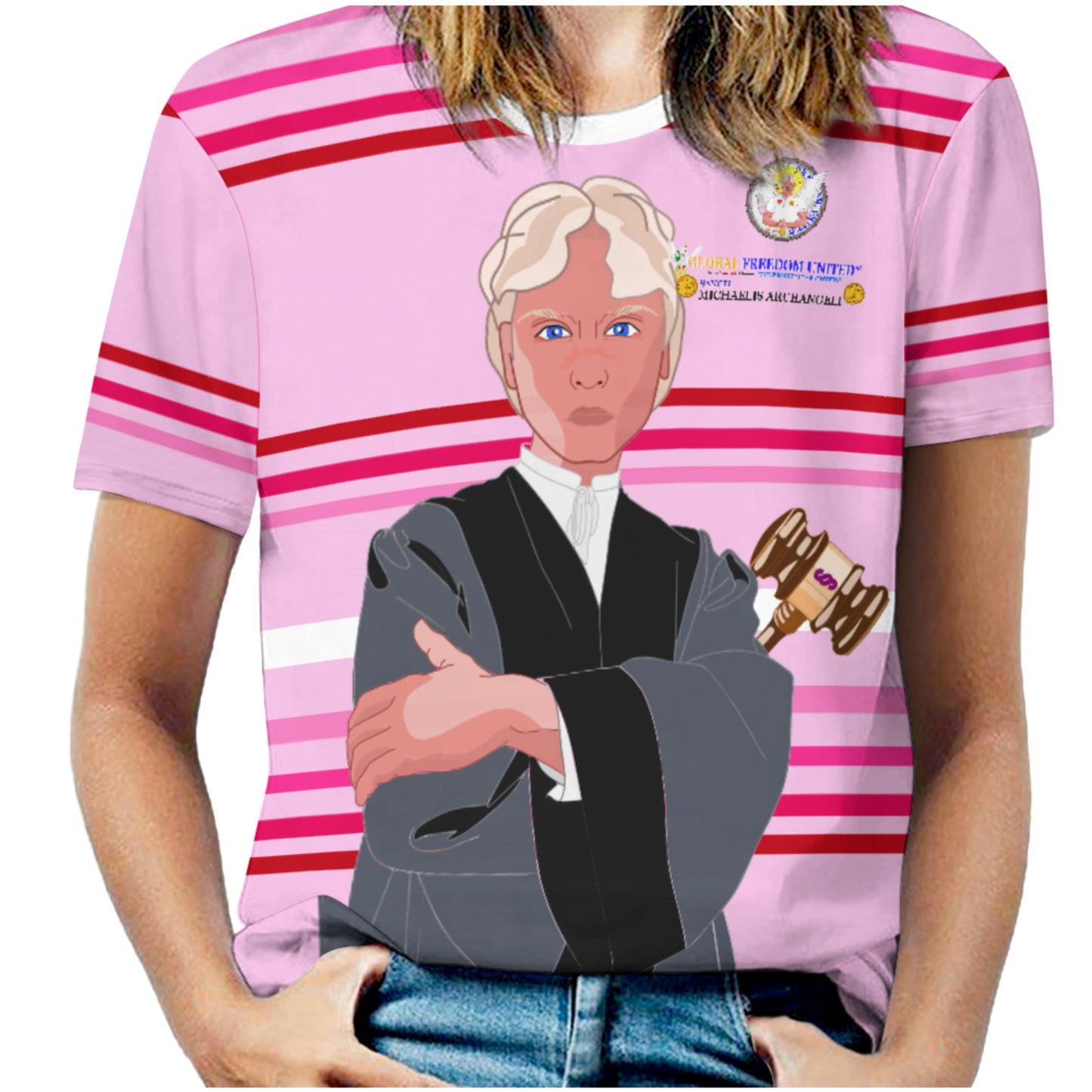 Women´s T-shirt  Global Freedom United© Archangel Michael In Latin V5 Pink1