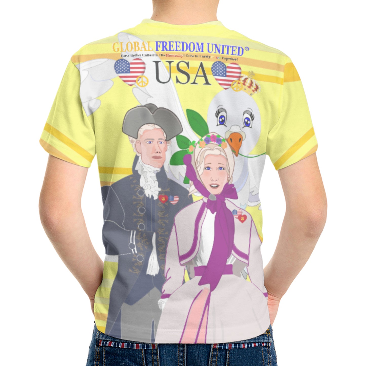 Kid´s T-shirt GLOBAL FREEDOM UNITED© Couple USA V3 Yellow