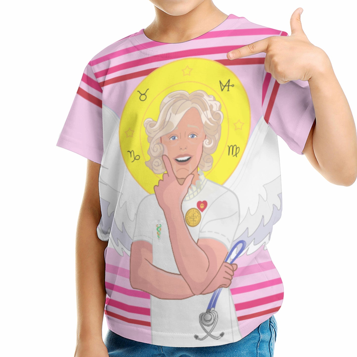 Kid´s T-shirt 2 GLOBAL FREEDOM UNITED© Archangel Gabriel Hebrew Pink1