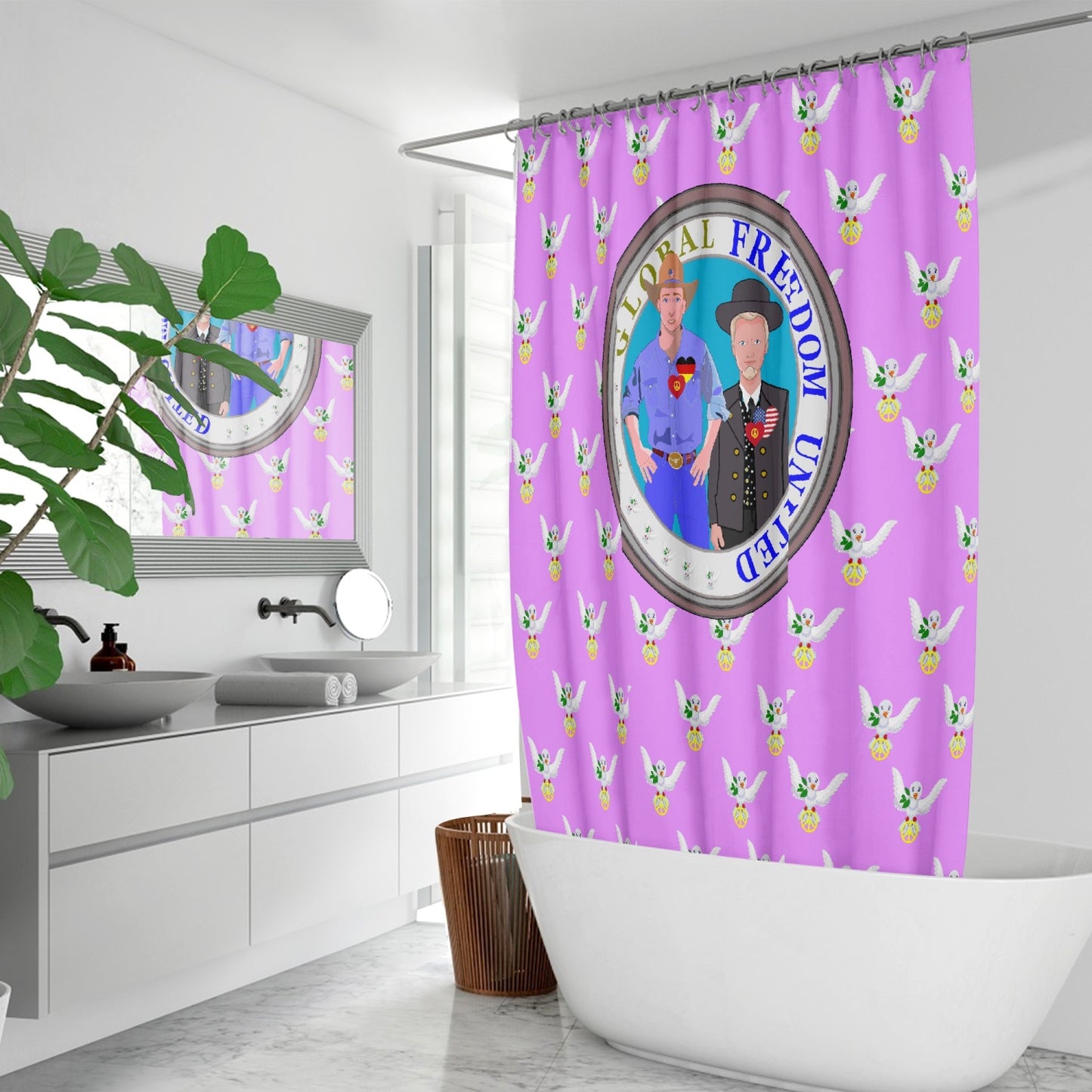 GLOBAL FREEDOM UNITED MEN USA & GERMANY OLD PEACE VIOLET Quick-drying Shower Curtain