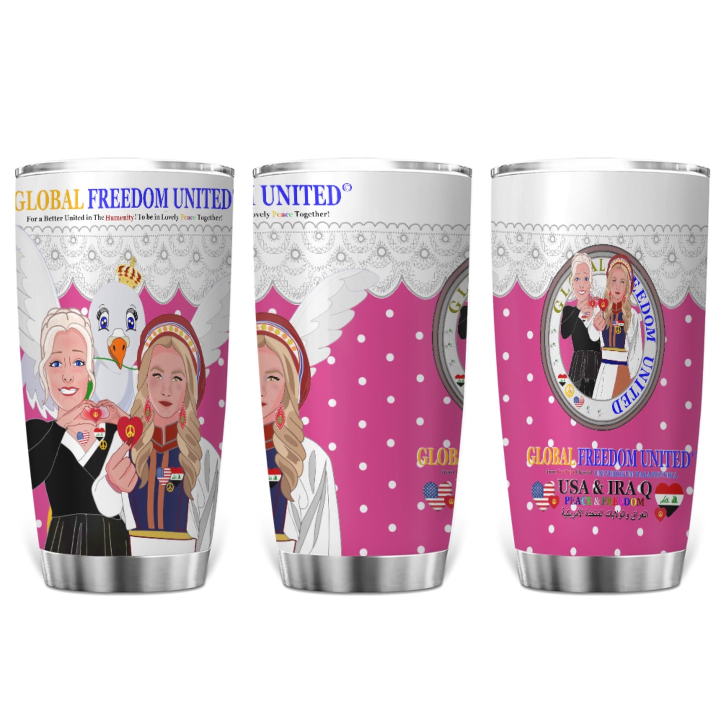 Tumbler GLOBAL FREEDOM UNITED© Women Iraq & USA Pink2
