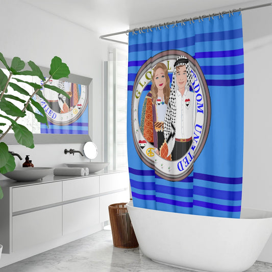 GLOBAL FREEDOM UNITED© Couple Syria Deep Blue - Quick-drying Shower Curtain