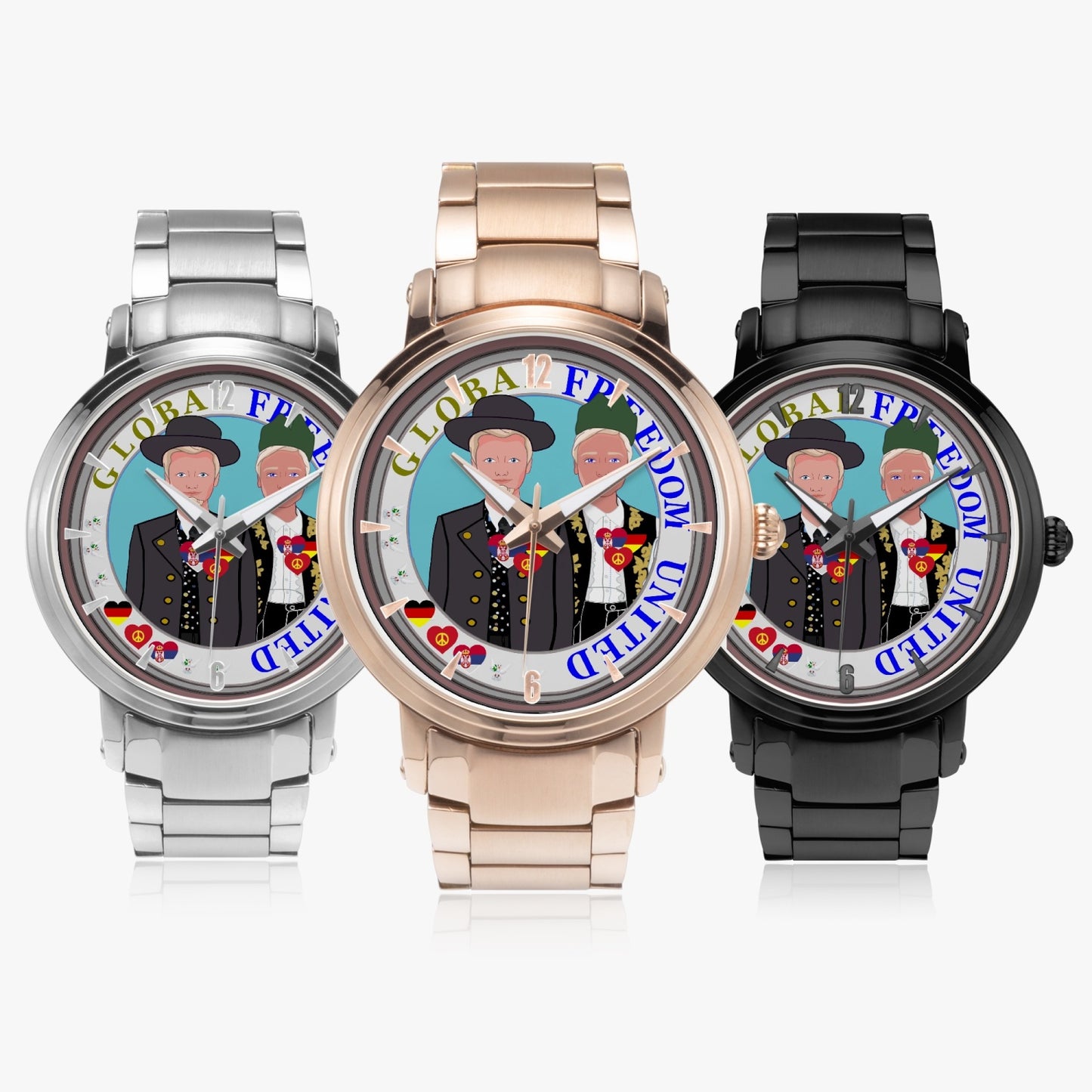 New Steel Strap Automatic Watch (With Indicators) GLOBAL FREEDOM UNITED© Men Serbia & Germany