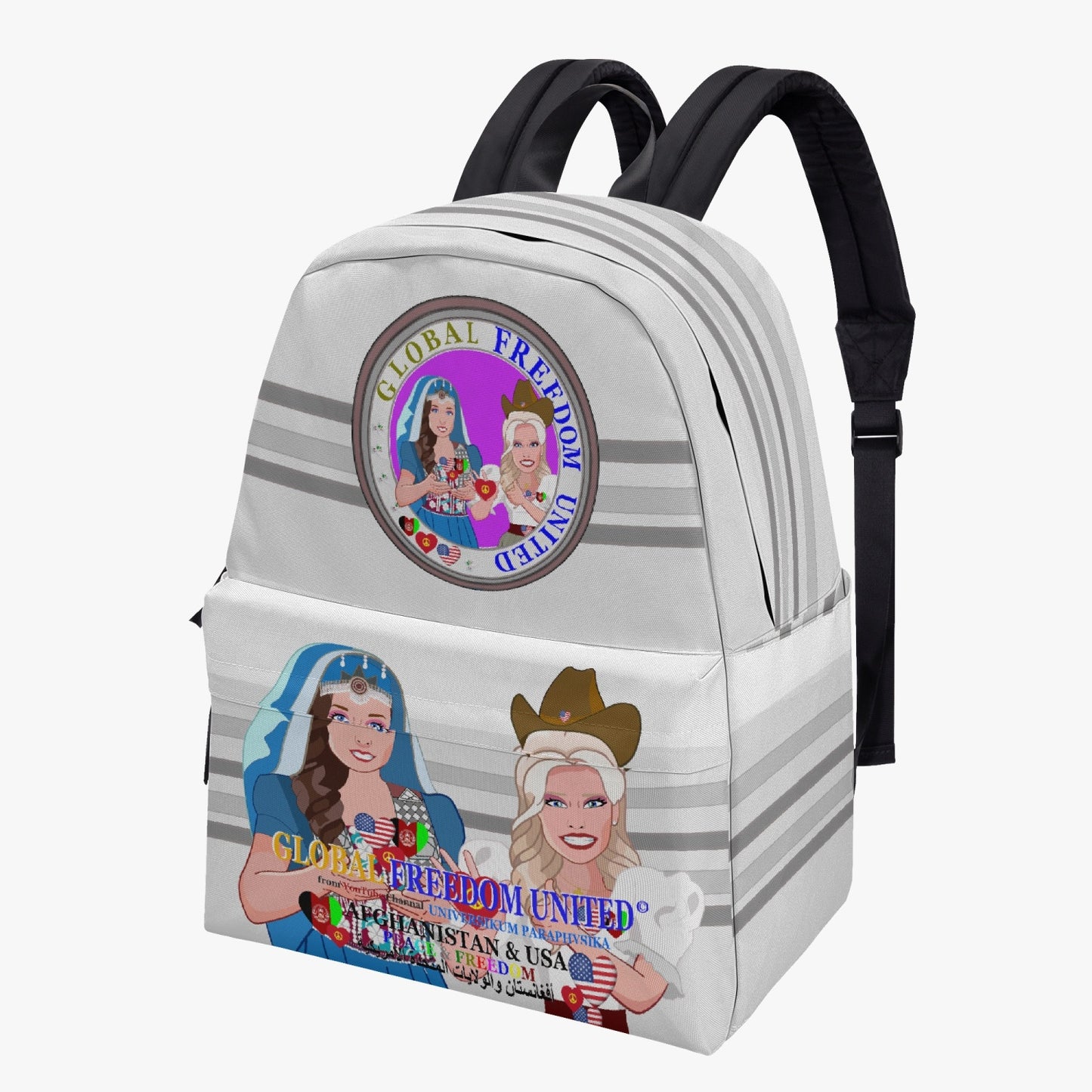 GLOBAL FREEDOM UNITED© Women AFGHANISTAN & USA GREY All-over-print Canvas Backpack