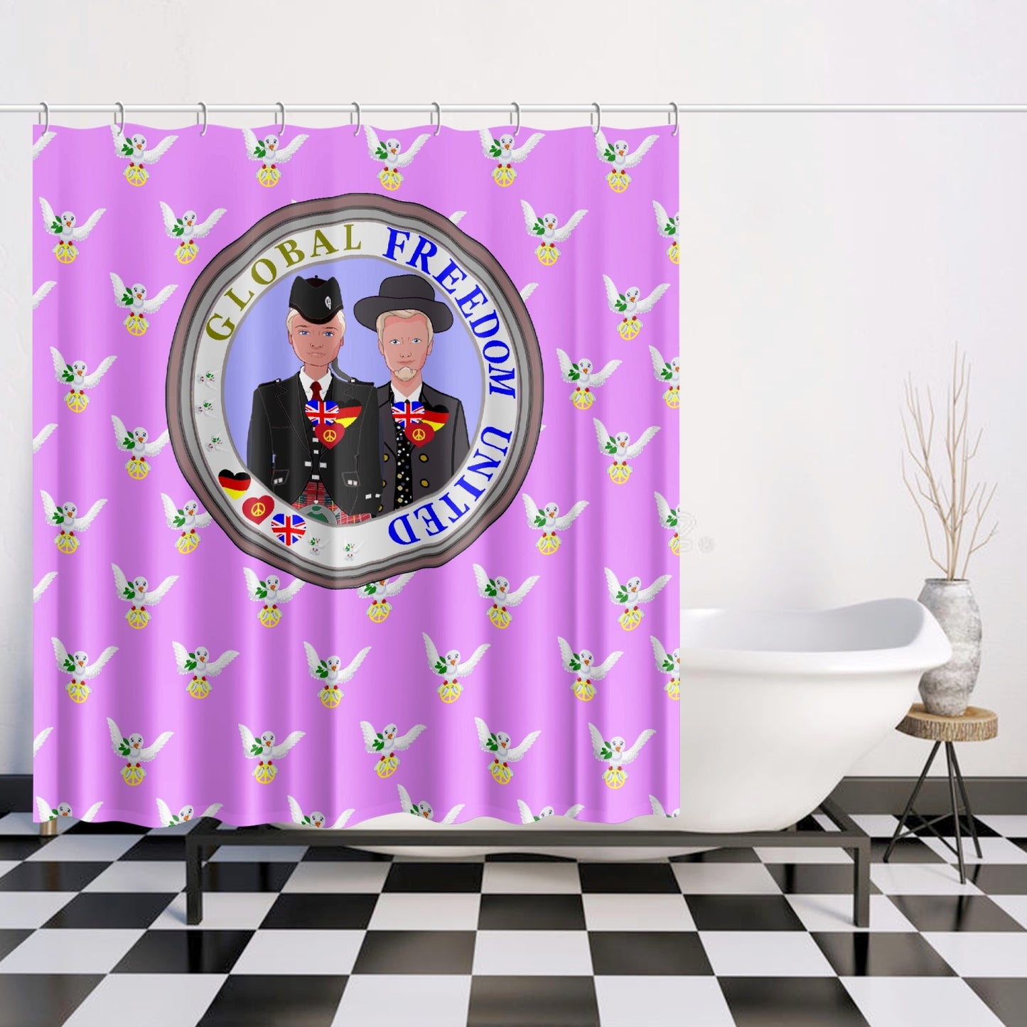 GLOBAL FREEDOM UNITED MEN ENGLAND & GERMANY OLD PEACE VIOLET Quick-drying Shower Curtain