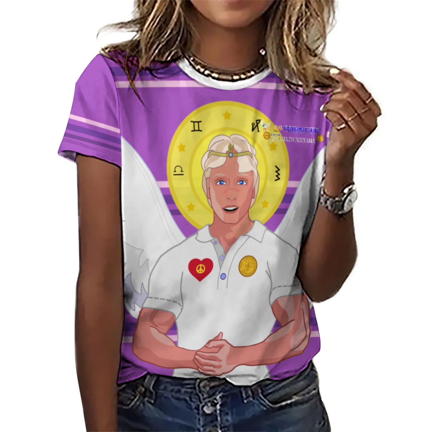 Women´s T-shirt  GLOBAL FREEDOM UNITED© Archangel Michael Serbia V2 Lilac