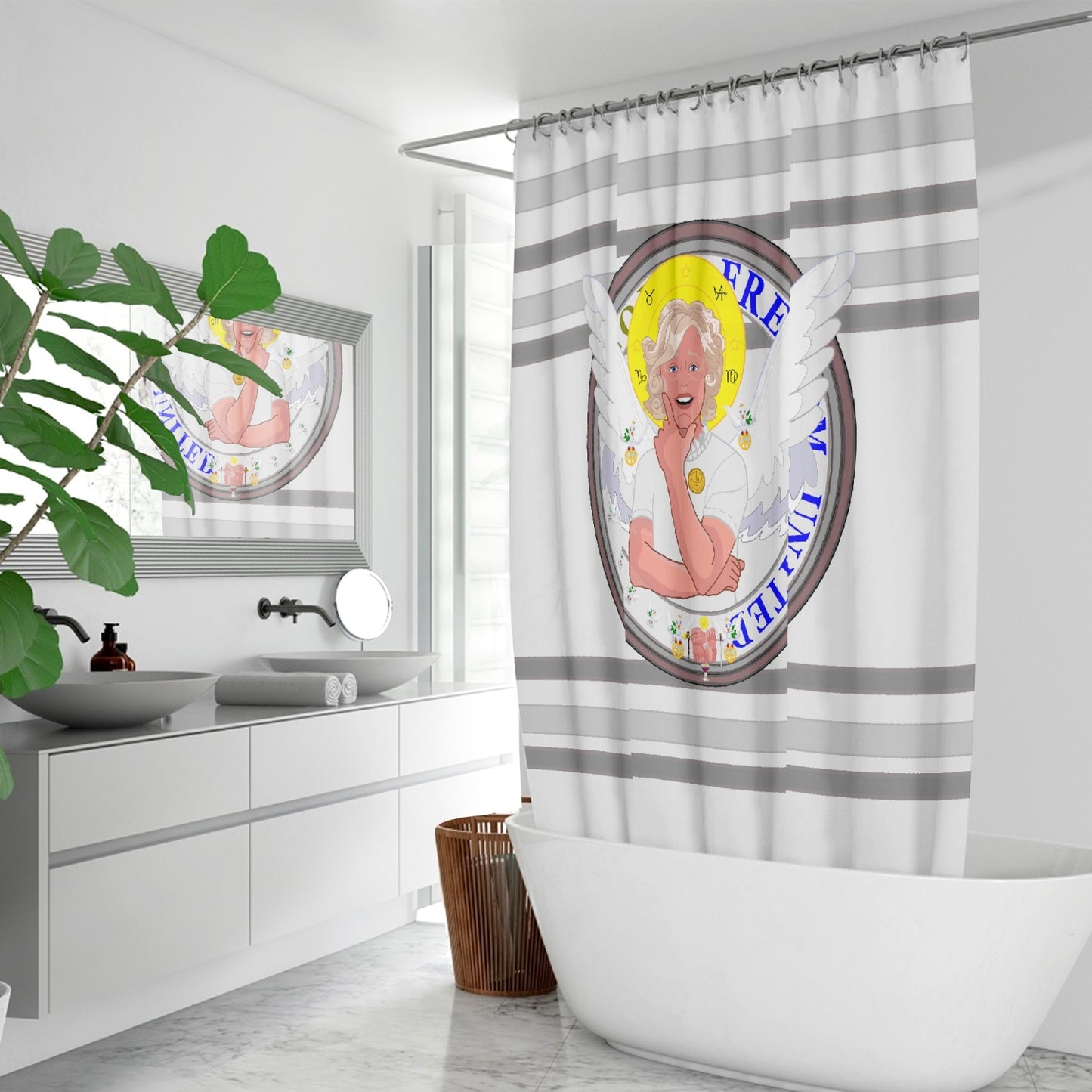 Quick-drying Shower Curtain GLOBAL FREEDOM UNITED© ARCHANGEL GABRIEL Grey
