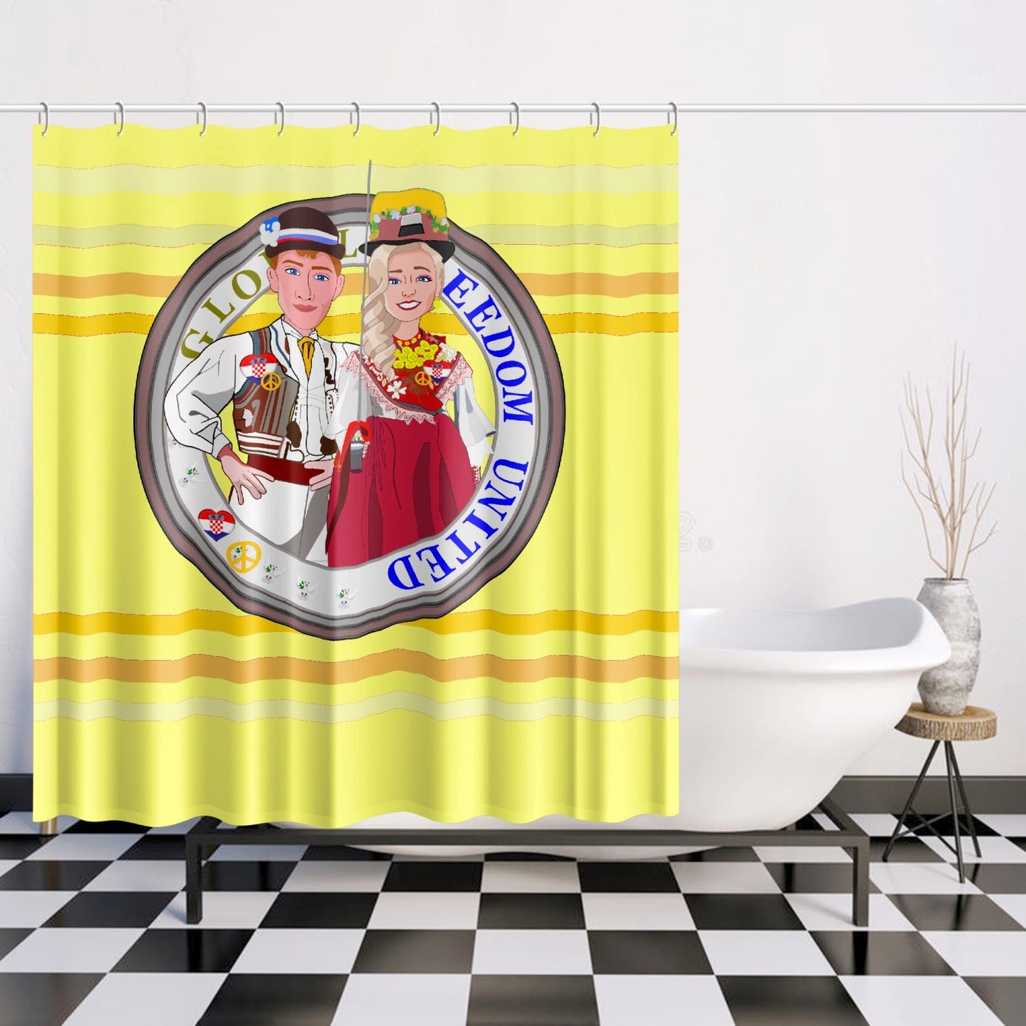 GLOBAL FREEDOM UNITED© Couple Croatia Yellow - Quick-drying Shower Curtain
