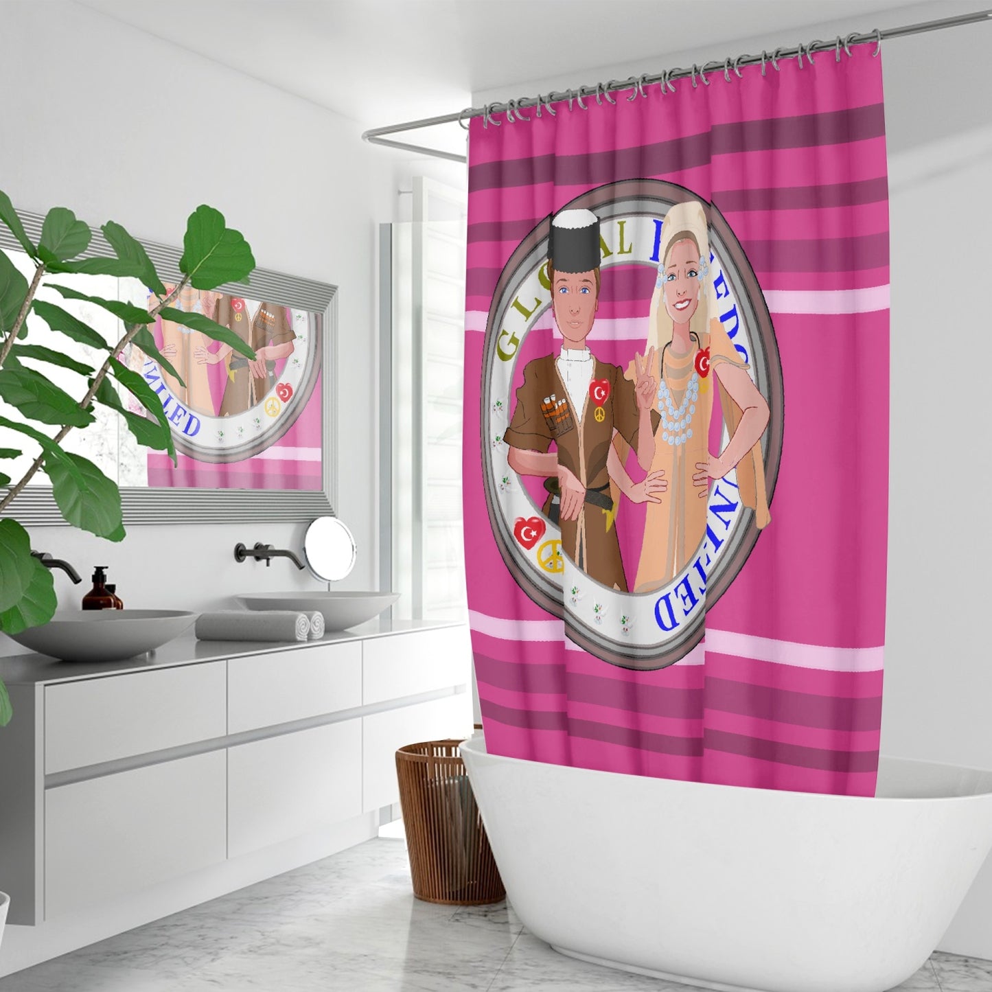 GLOBAL FREEDOM UNITED© Couple Turkey Pink2 - Quick-drying Shower Curtain