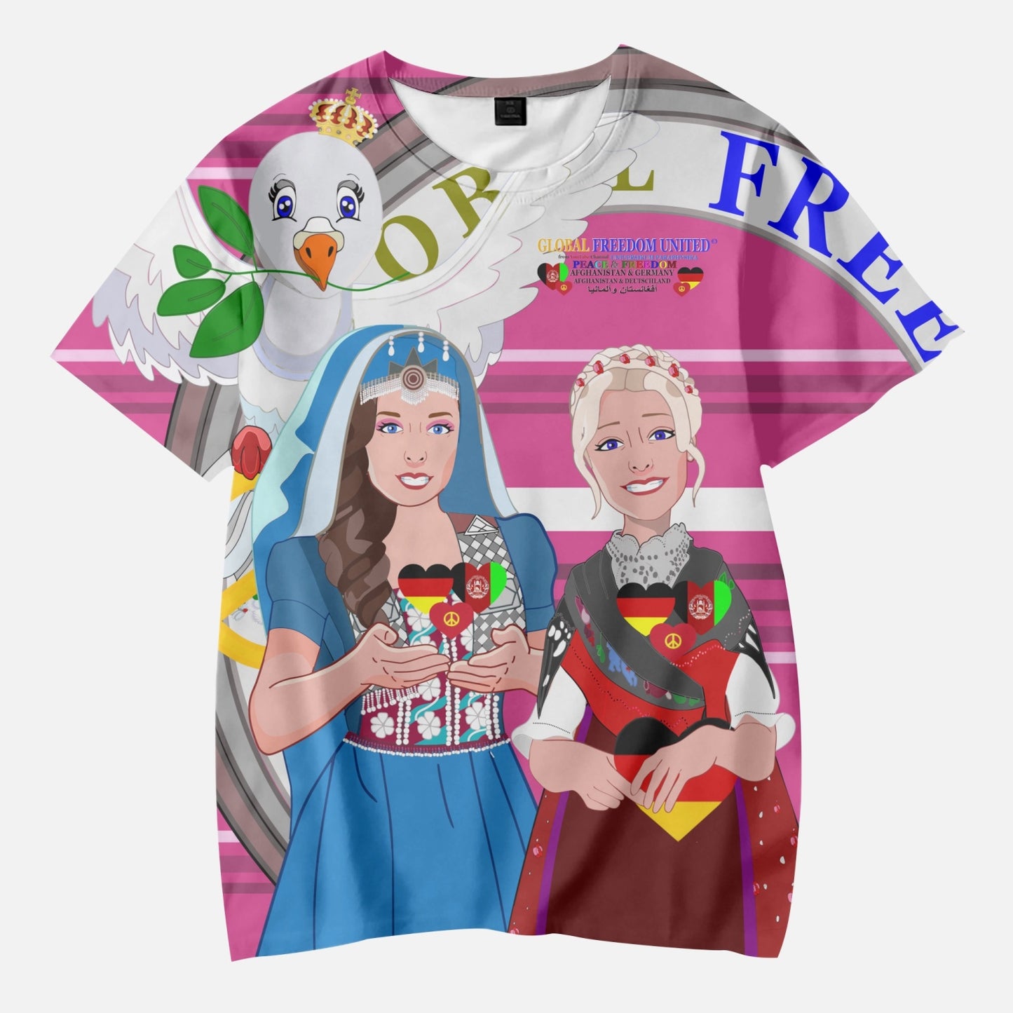 Short T-Shirts for Girls GLOBAL FREEDOM UNITED AFGHANISTAN & GERMANY V1 PINK 1