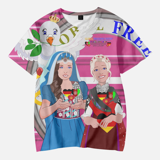 Short T-Shirts for Girls GLOBAL FREEDOM UNITED AFGHANISTAN & GERMANY V1 PINK 1
