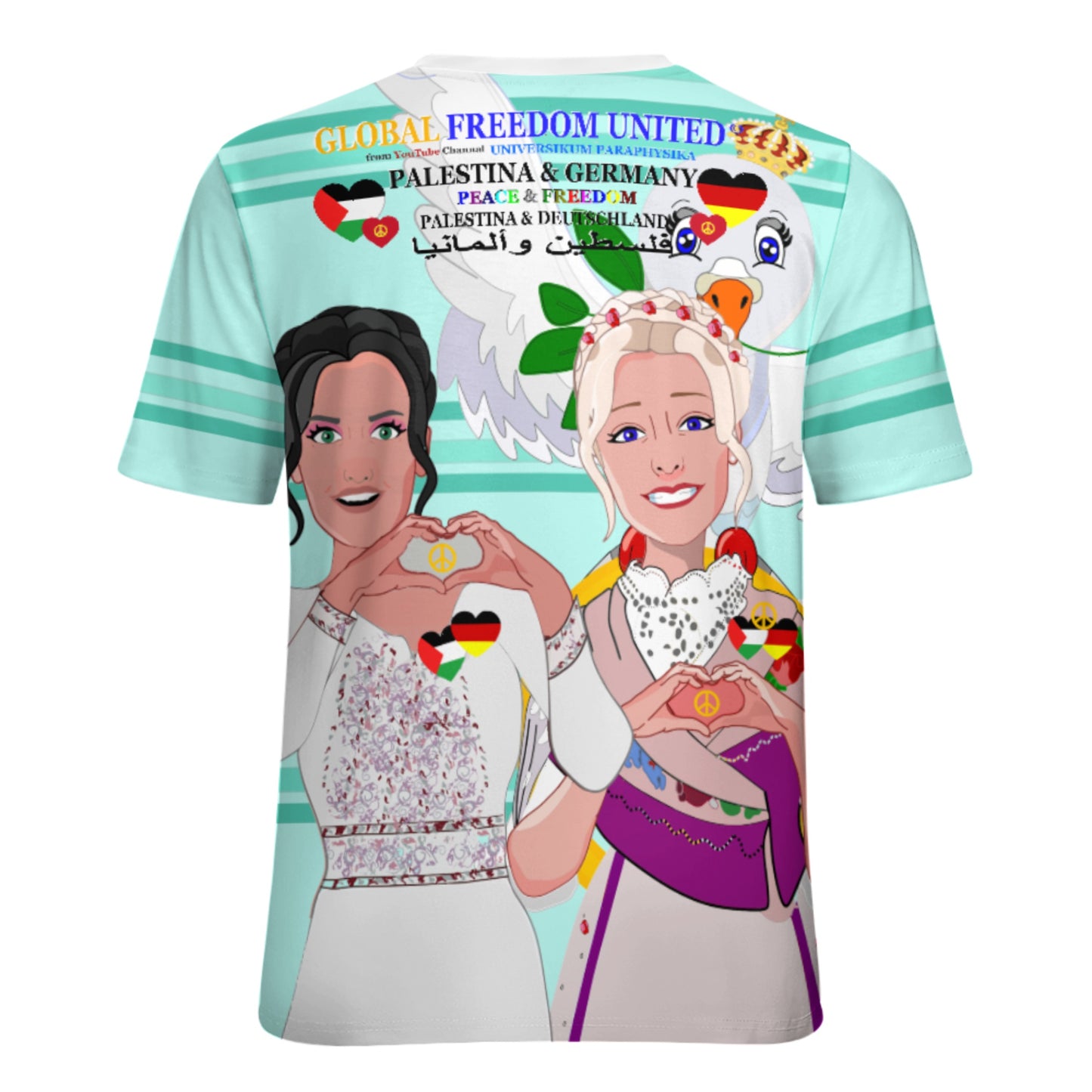 Women´s T-shirt 2 GLOBAL FREEDOM UNITED© Women Palestina & Germany Light Green