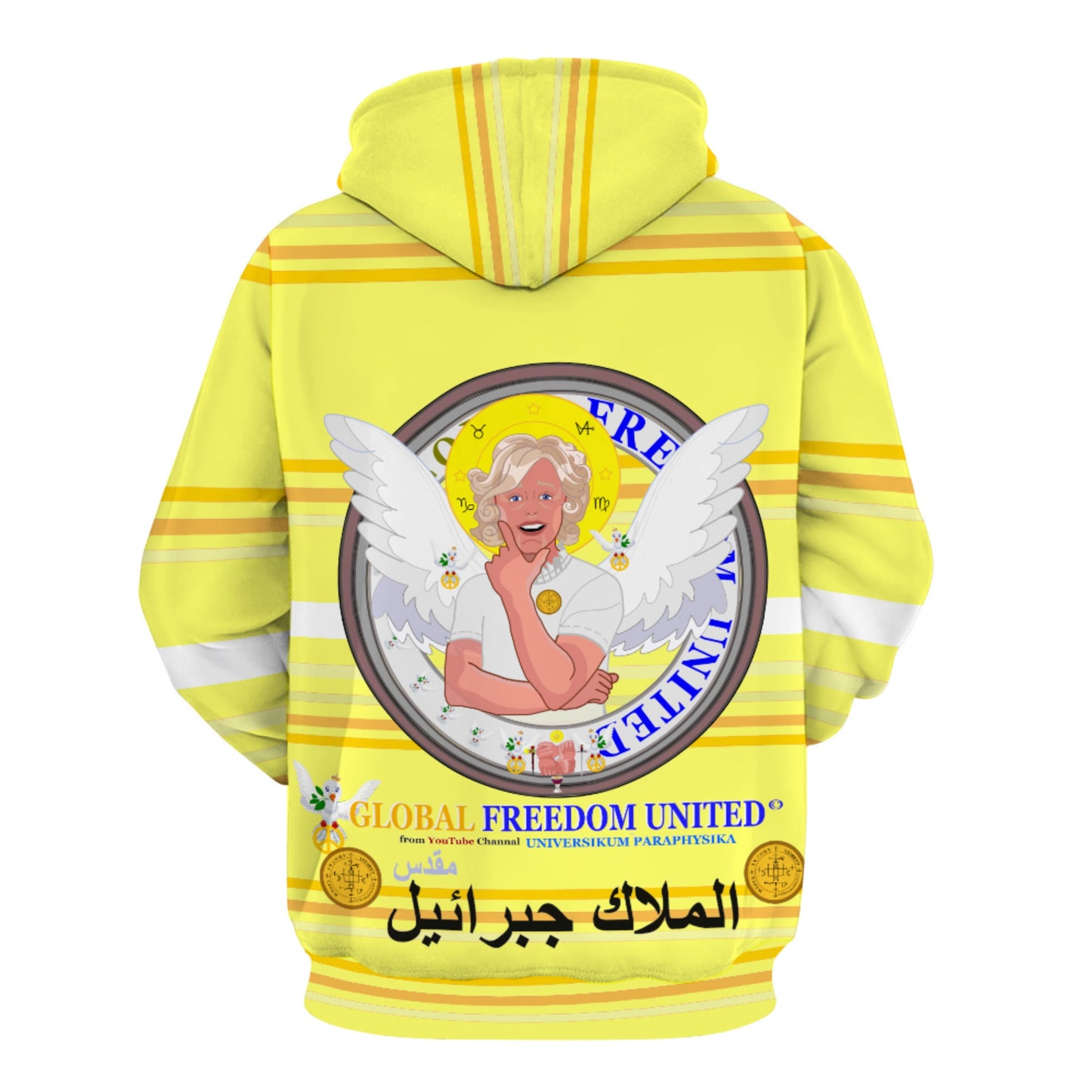 Front Pocket Hoodie GLOBAL FREEDOM UNITED© Archangel Gabriel Arabic  Yellow