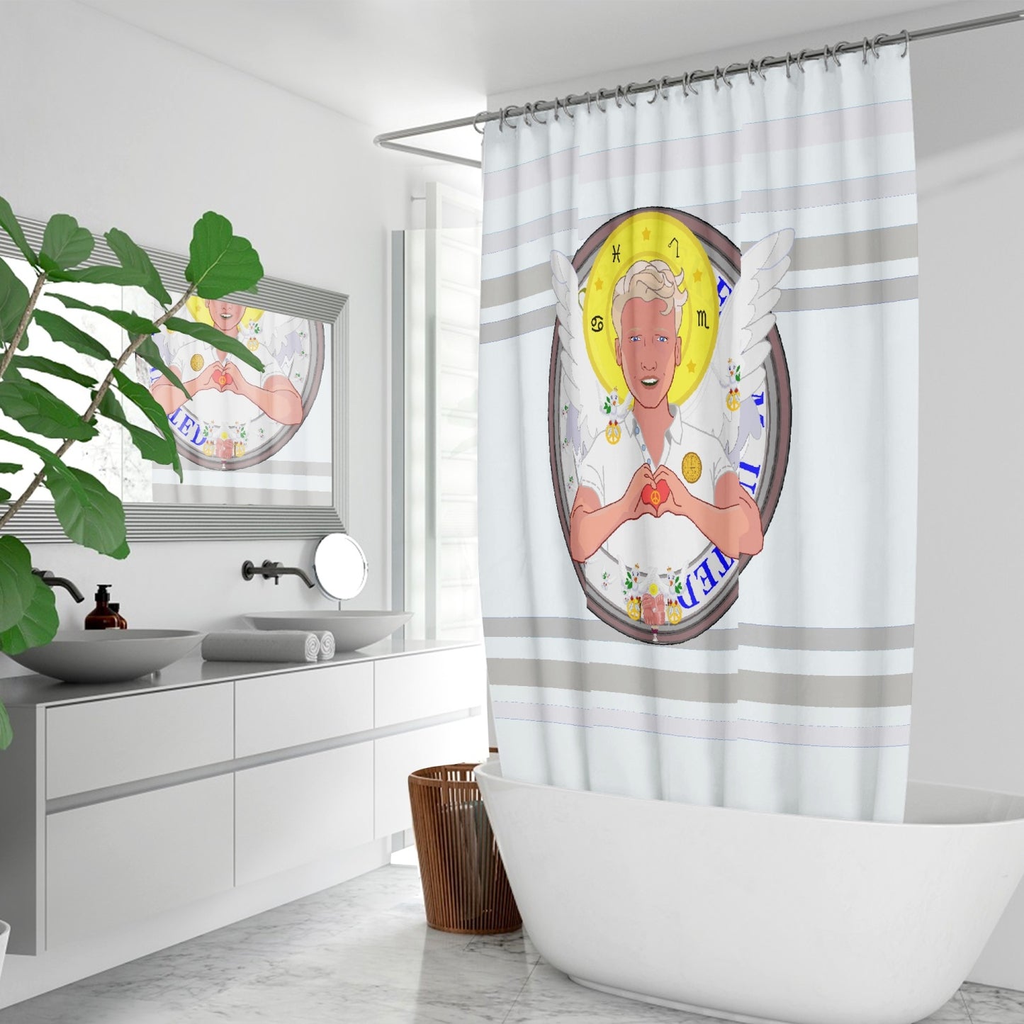 Quick-drying Shower Curtain GLOBAL FREEDOM UNITED© Archangel Rafael Wight