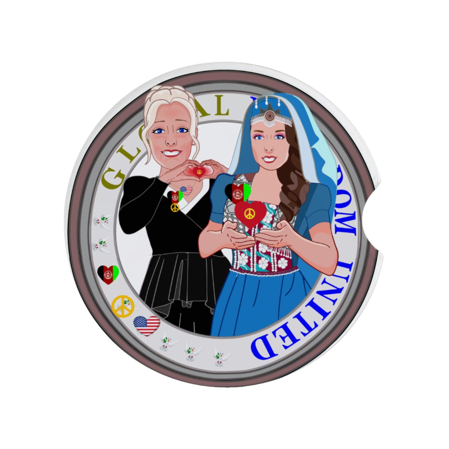 Ceramic Car Coaster GLOBAL FREEDOM UNITED© Women Afghanistan & USA