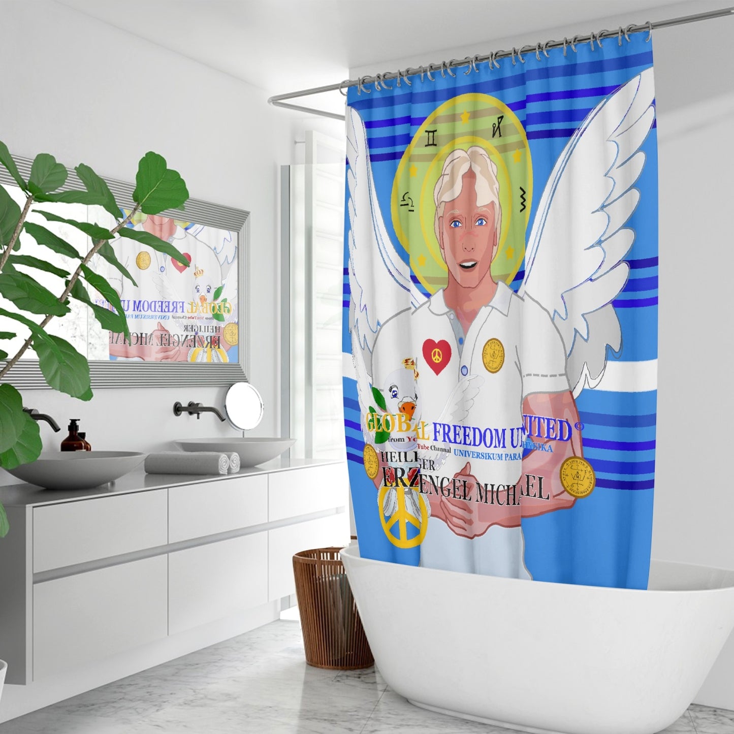 Quick-drying Shower Curtain Quick-drying Shower Curtain GLOBAL FREEDOM UNITED ARCGANGEL MICHAEL GERMAN DEEP BLUE