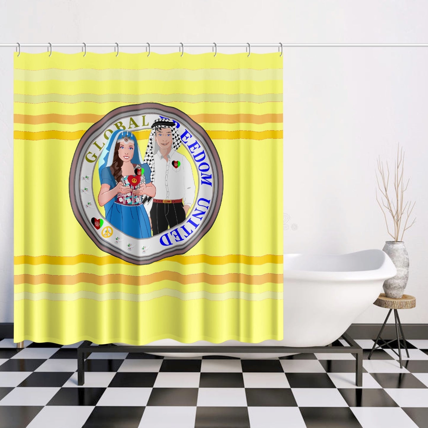 GLOBAL FREEDOM UNITED© Couple Afghanistan Yellow Quick-drying Shower Curtain