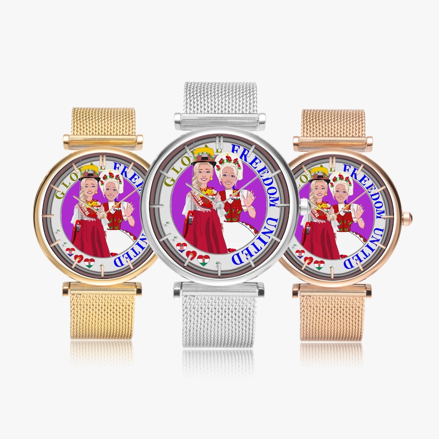 GLOBAL FREEDOM UNITED© New Stylish Ultra-Thin Quartz Watch (With Indicators) Women Croatia & Hungary