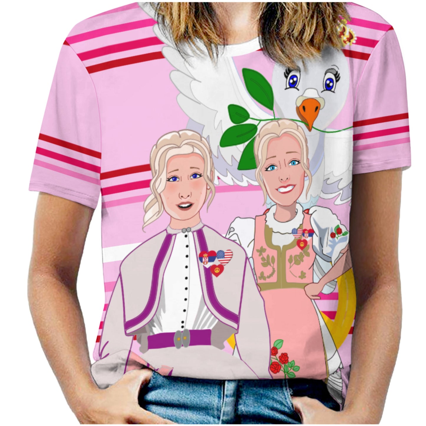 Women´s T-shirt 3 GLOBAL FREEDOM UNITED© Women Serbia & USA Pink1