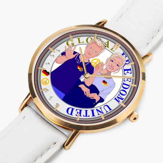 Hot Selling Ultra-Thin Leather Strap Quartz Watch (Rose Gold With Indicators)  GLOBAL FREEDOM UNITED©  COUPLE GERMANY