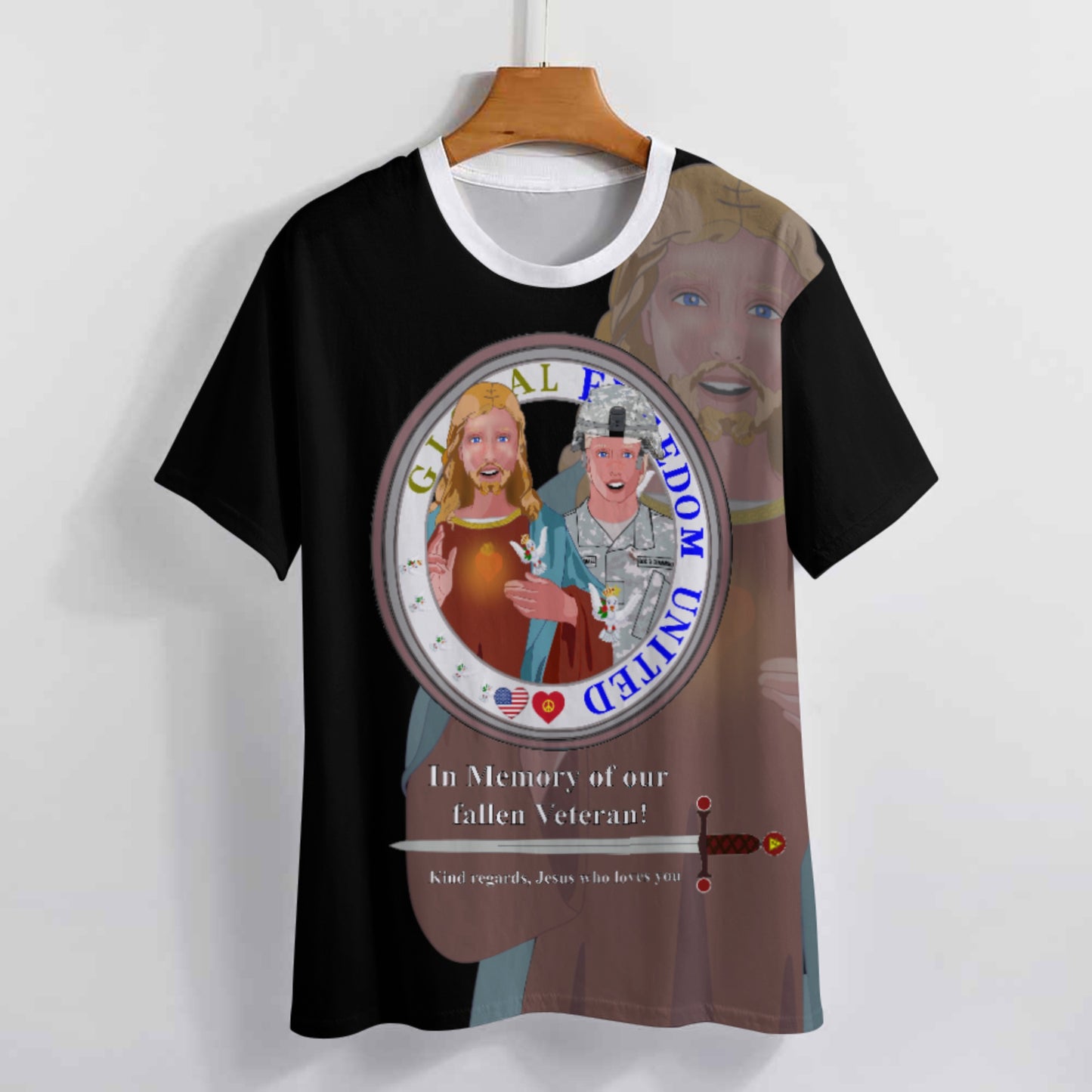 Women´s T-shirt Black GLOBAL FREEDOM UNITED© Jesus Christ For Fallen Veteran US Afro American Soldiers V4