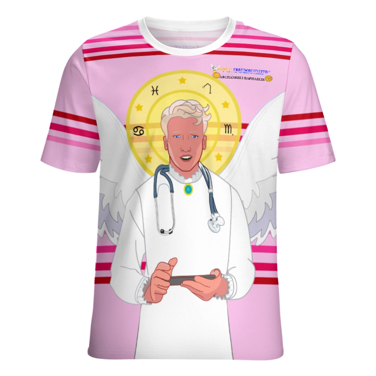 Women´s T-shirt GLOBAL FREEDOM UNITED© Archangel Rafael Old Latin Pink1