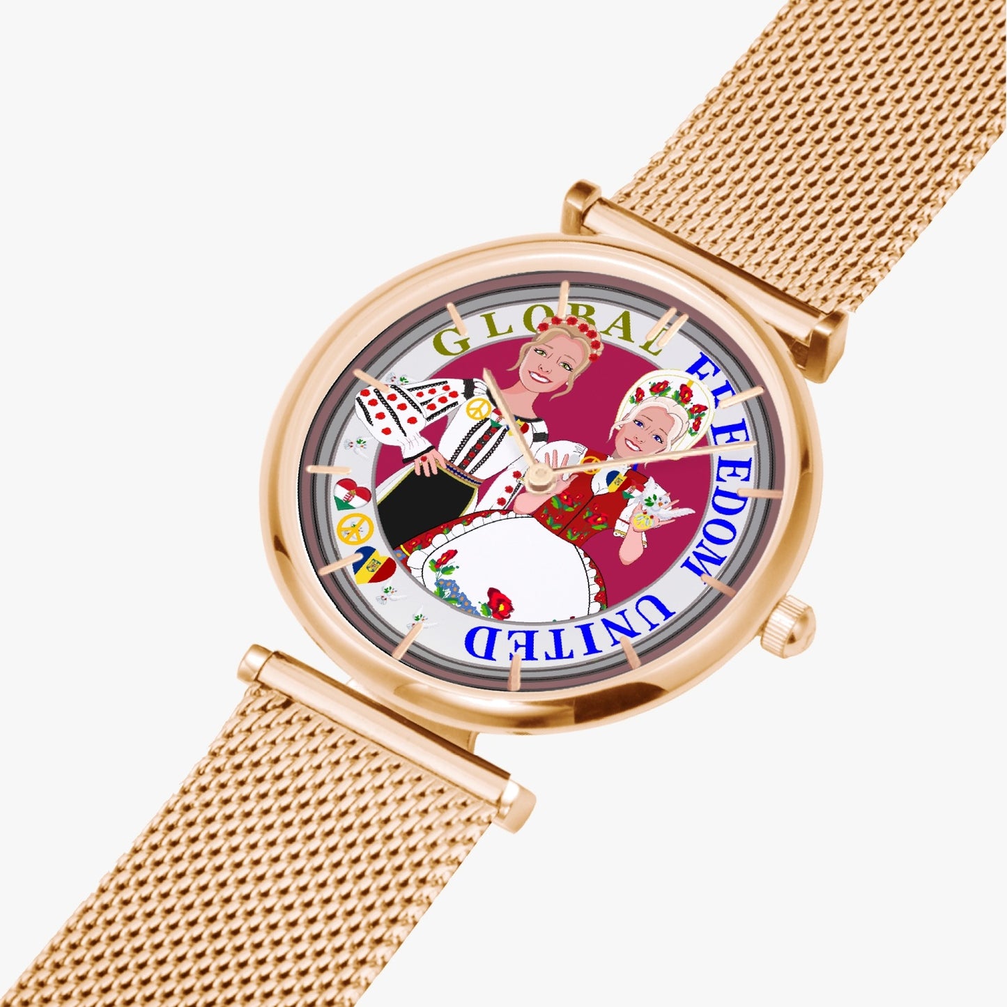 GLOBAL FREEDOM UNITED© New Stylish Ultra-Thin Quartz Watch (With Indicators) Women Romania & Hungary