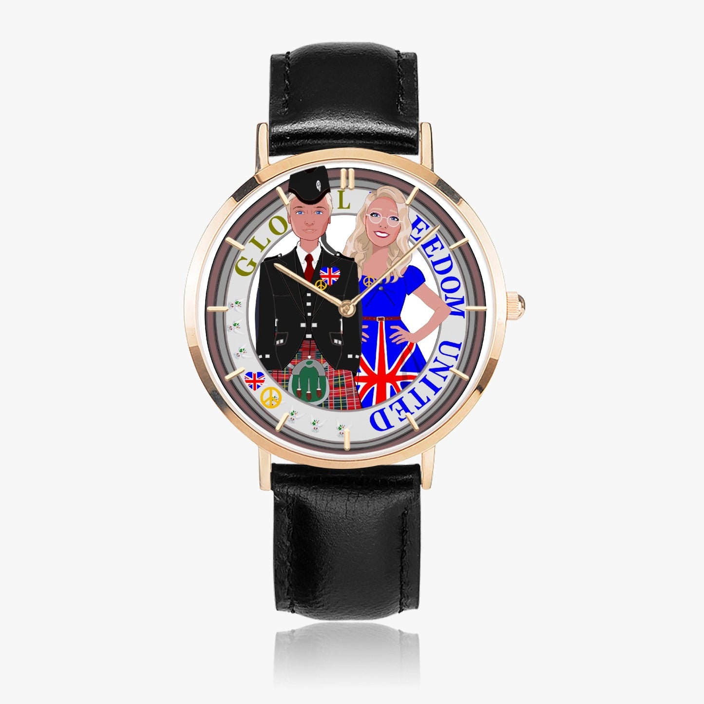 Hot Selling Ultra-Thin Leather Strap Quartz Watch (Rose Gold With Indicators)  GLOBAL FREEDOM UNITED© COUPLE UK ENGLAND