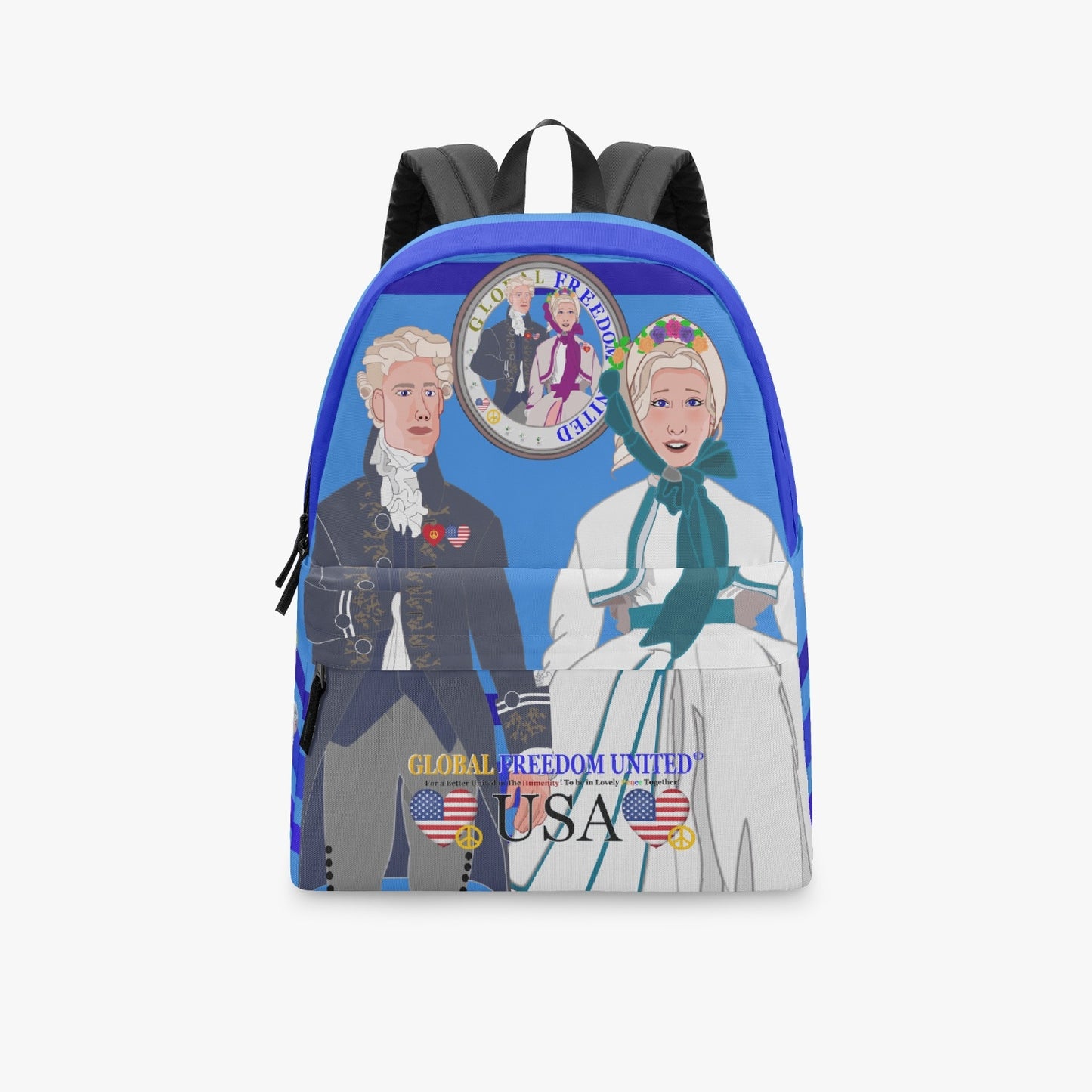 GLOBAL FREEDOM UNITED© Couple USA Georg Washington Deep Blue - All-over-print Canvas Backpack