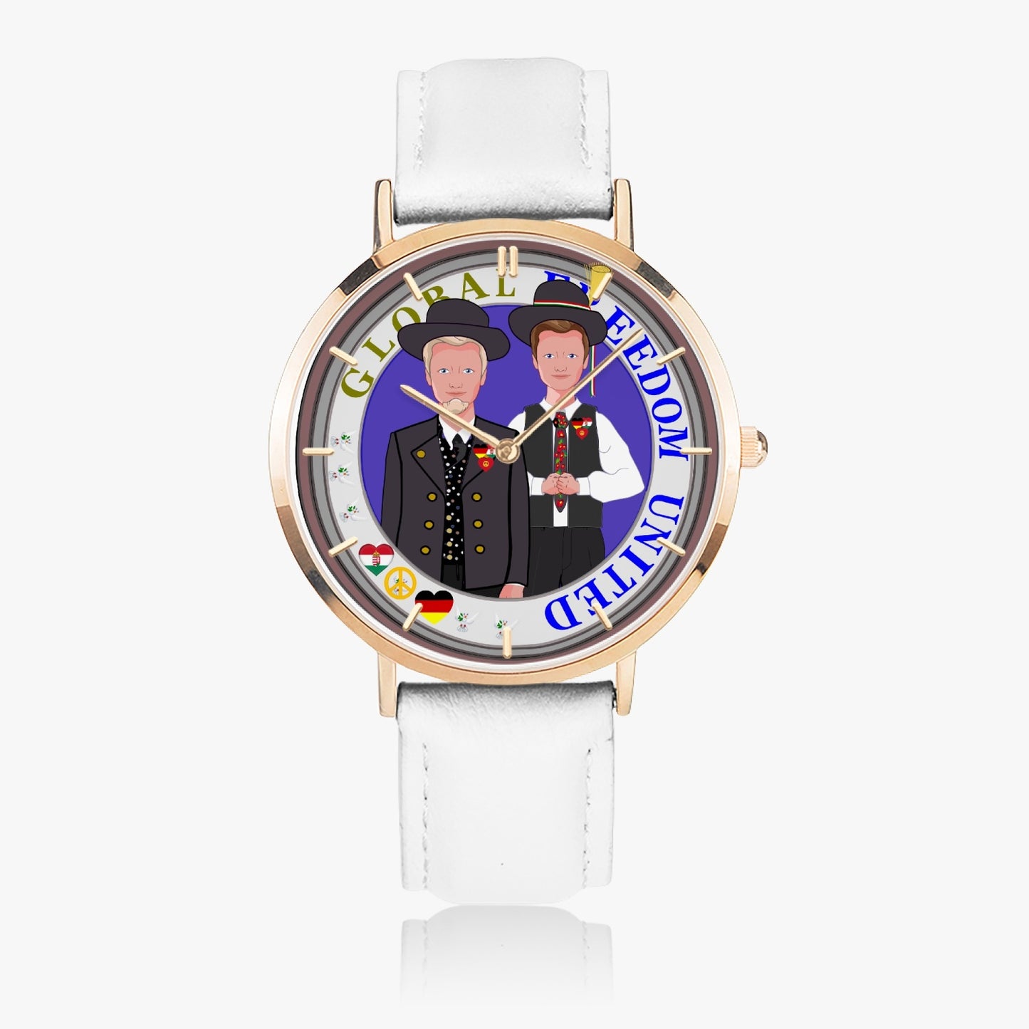 GLOBAL FREEDOM UNITED© Hot Selling Ultra-Thin Leather Strap Quartz Watch (Rose Gold With Indicators) Men Germany & Hungary