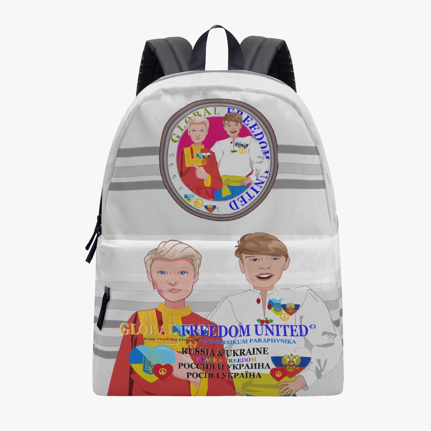 GLOBAL FREEDOM UNITED MEN UKRAINE & RUSSIA OLD PEACE GREY All-over-print Canvas Backpack