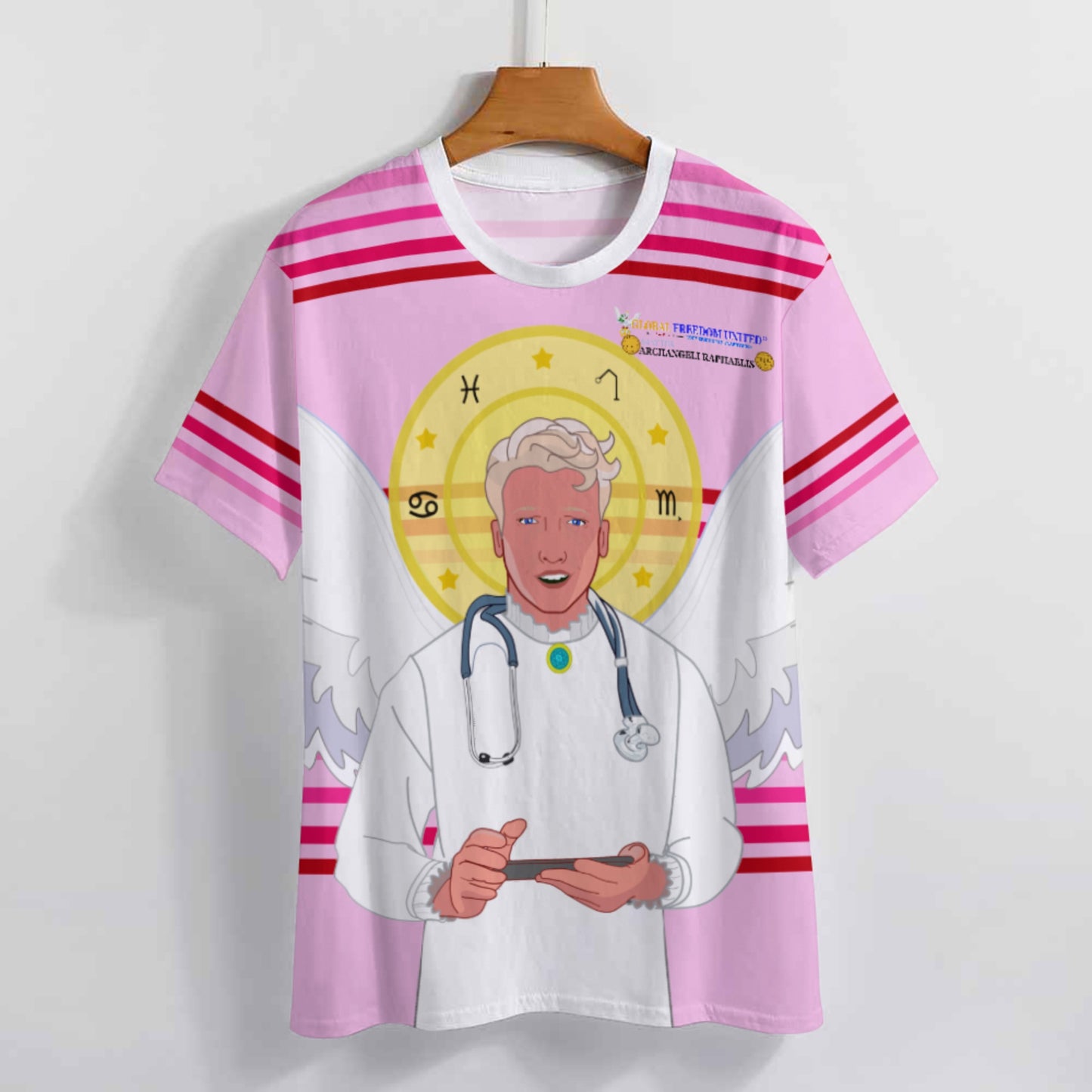 Women´s T-shirt GLOBAL FREEDOM UNITED© Archangel Rafael Old Latin Pink1