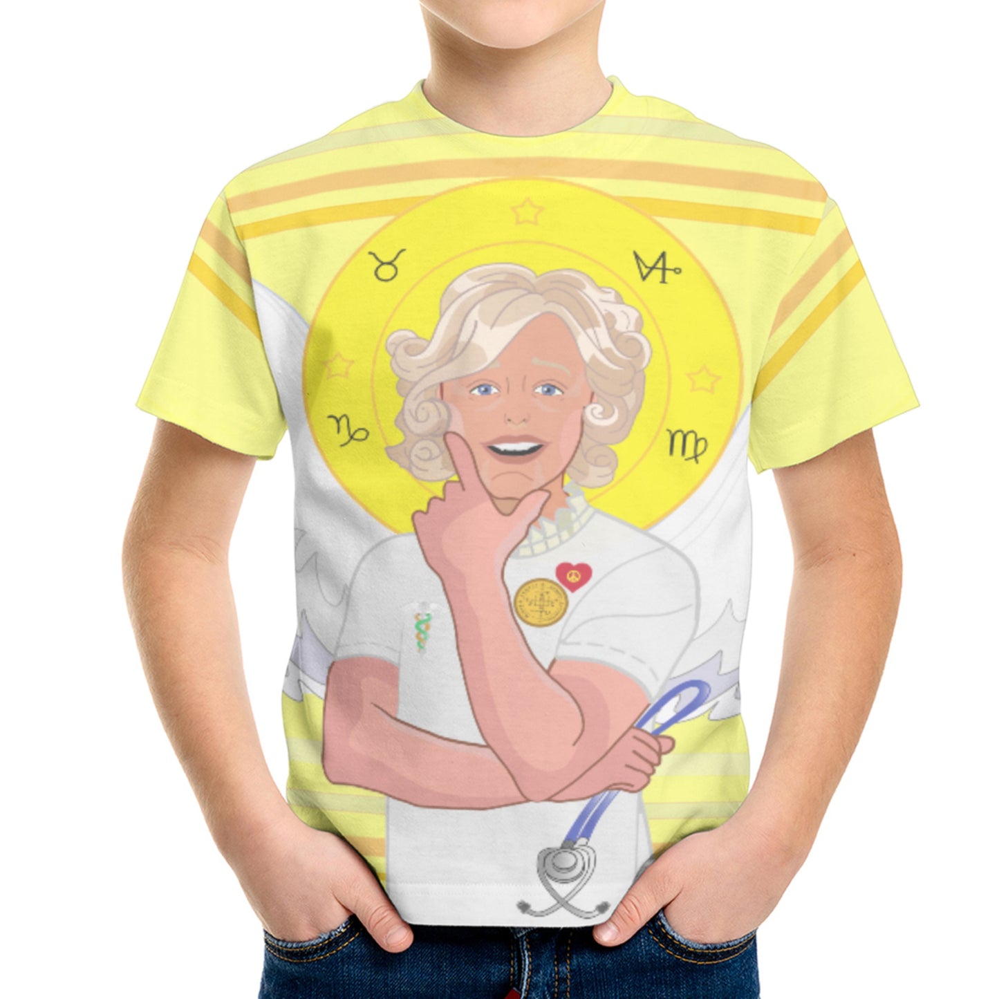 Kid´s T-shirt 2 GLOBAL FREEDOM UNITED© Archangel Gabriel Hebrew Yellow