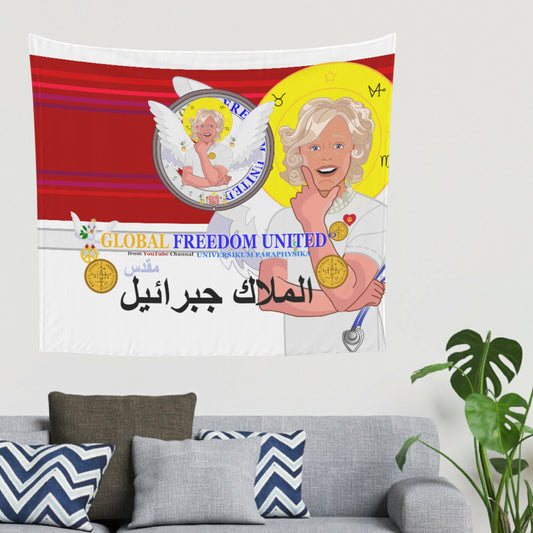 Tapestry GLOBAL FREEDOM UNITED© Archangel Gabriel Arabic Red