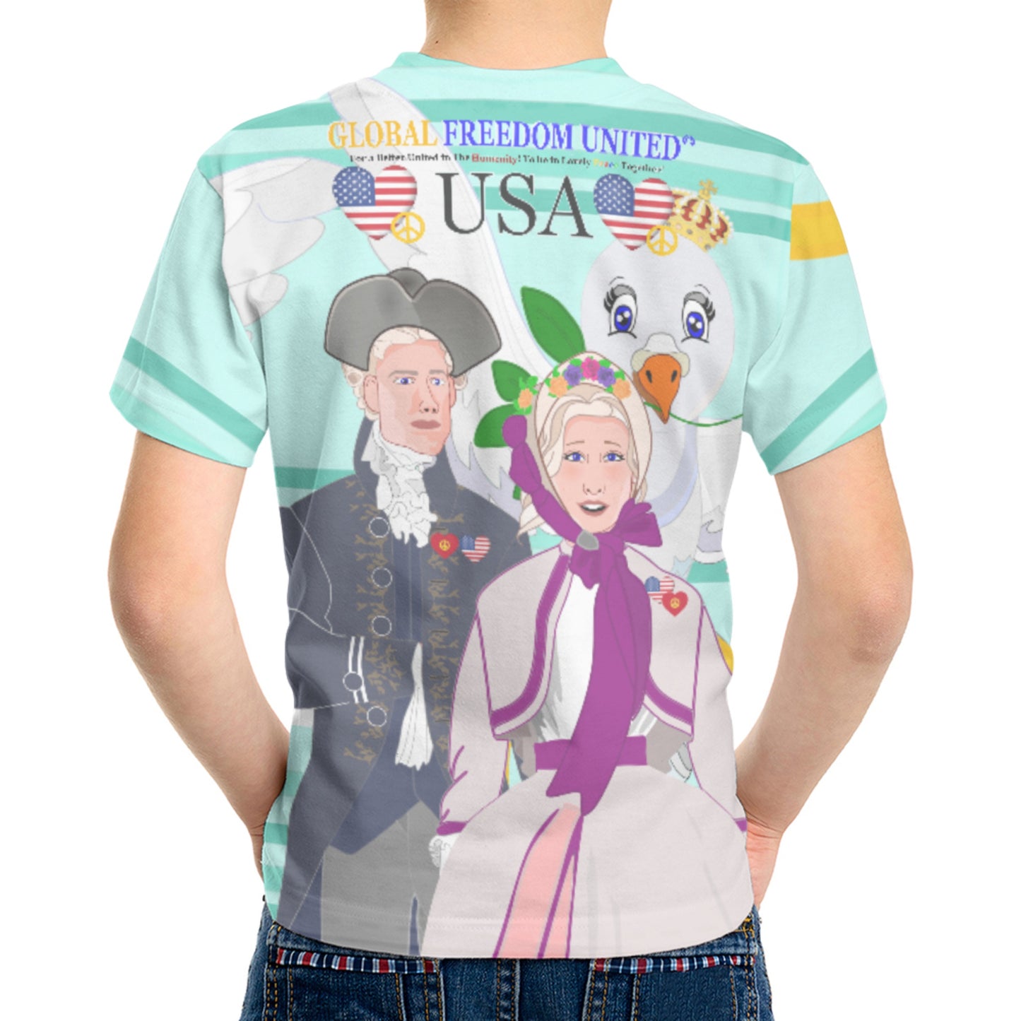 Kid´s T-shirt GLOBAL FREEDOM UNITED© Couple USA V3 Light Green
