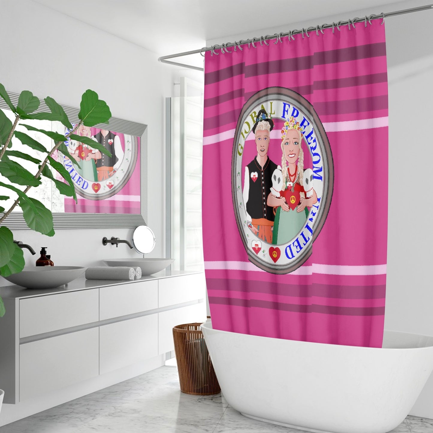 GLOBAL FREEDOM UNITED© Couple Poland Pink2 - Quick-drying Shower Curtain