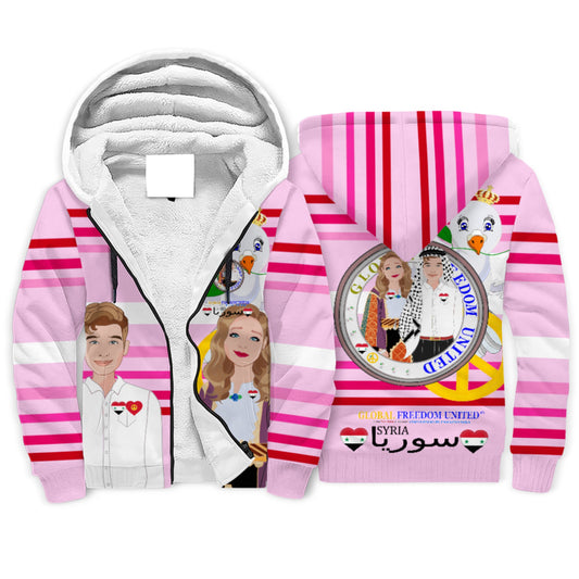 Plush Hoodie GLOBAL FREEDOM UNITED© Couple Syria Pink1