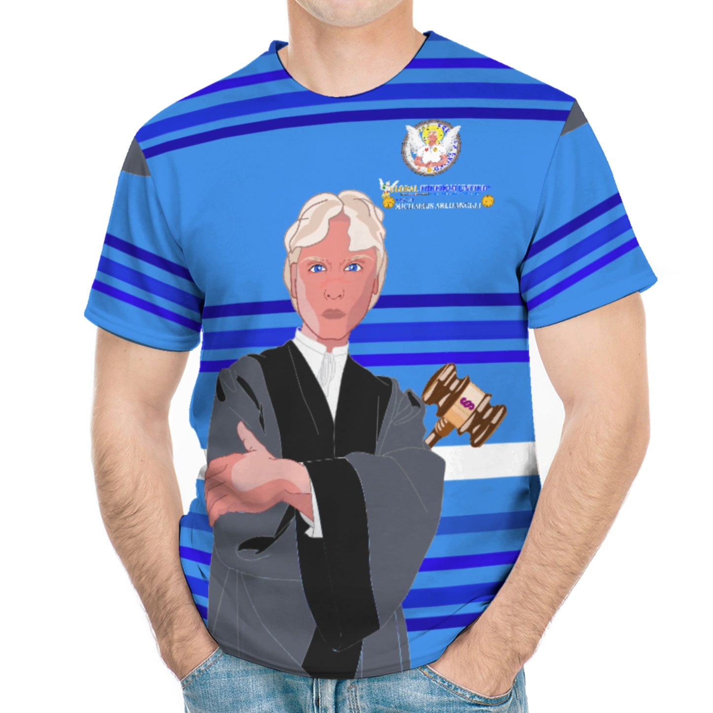 Men´s T-shirt  GLOBAL FREEDOM UNITED© Archangel Michael In Latin V5 Deep Blue