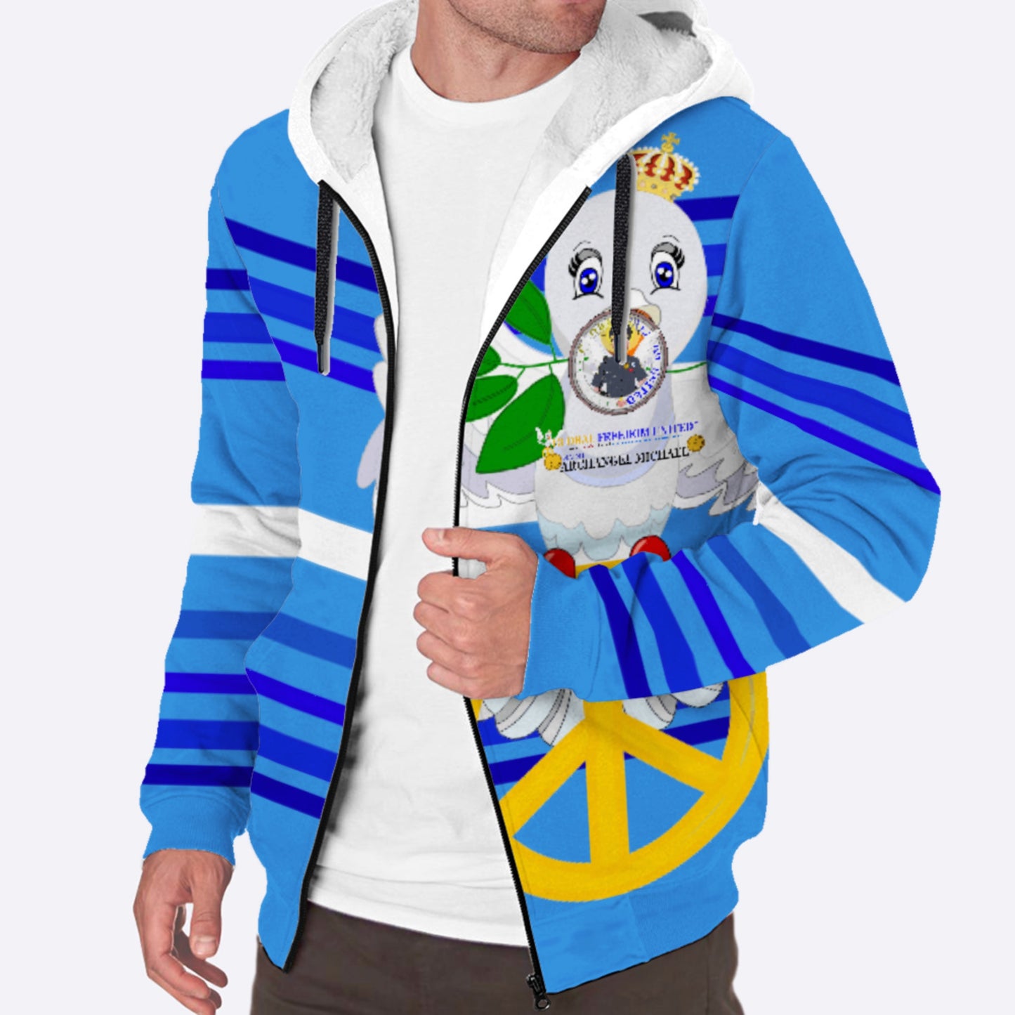 Plush Hoodie GLOBAL FREEDOM UNITED© Archangel Michael As Policemen Deep Blue