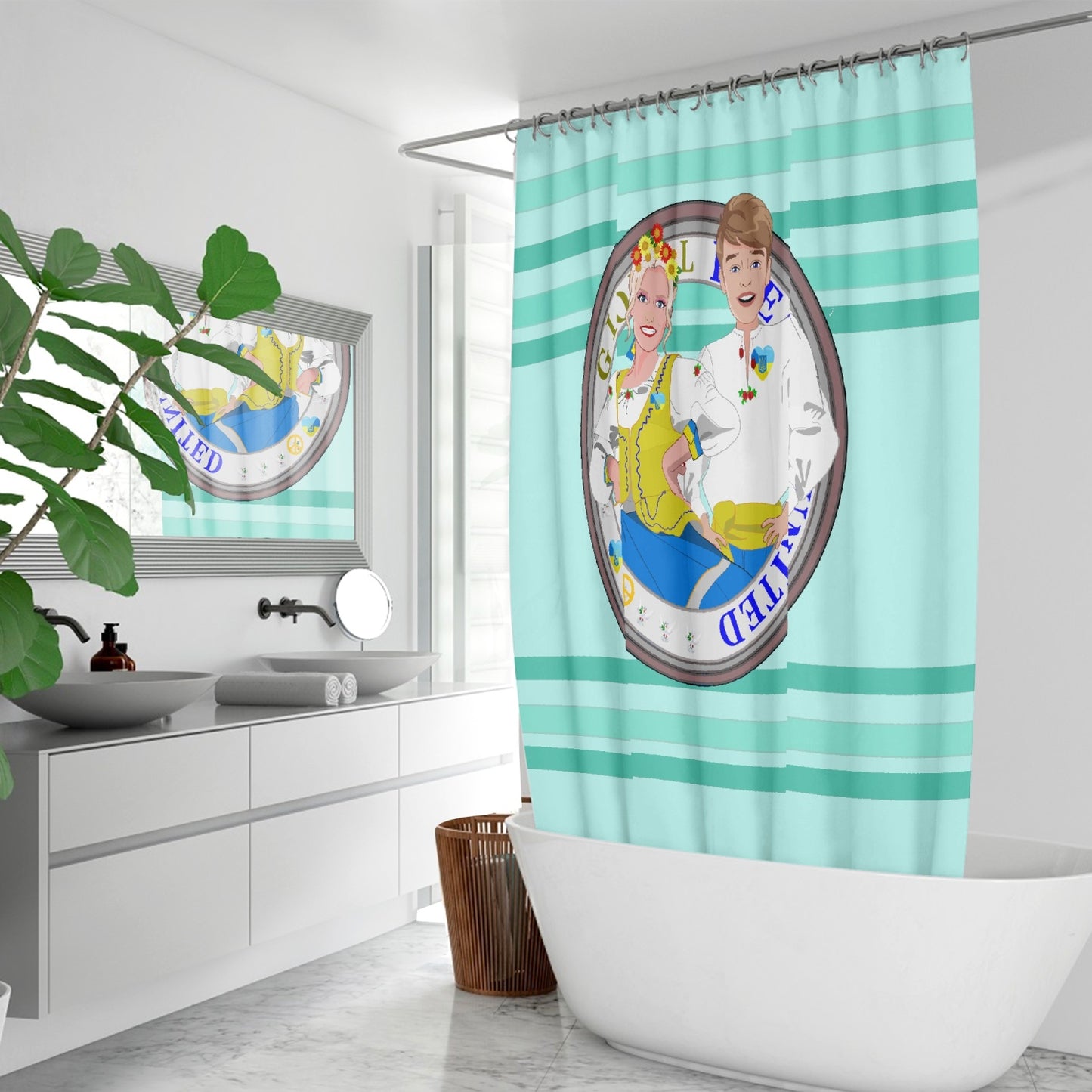 GLOBAL FREEDOM UNITED© Couple Ukrain Light Green - Quick-drying Shower Curtain