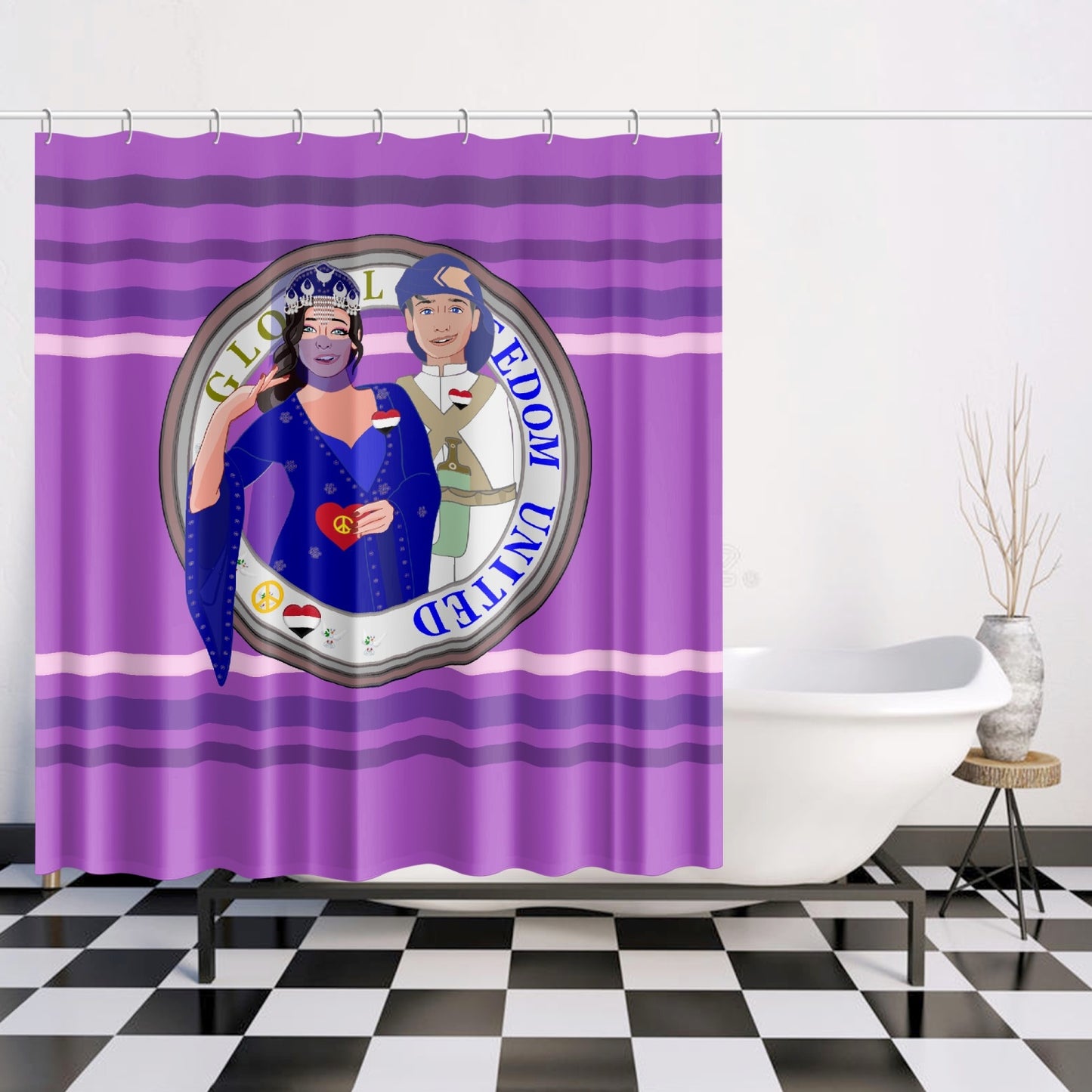 GLOBAL FREEDOM UNITED© Couple Yemen Lilac - Quick-drying Shower Curtain