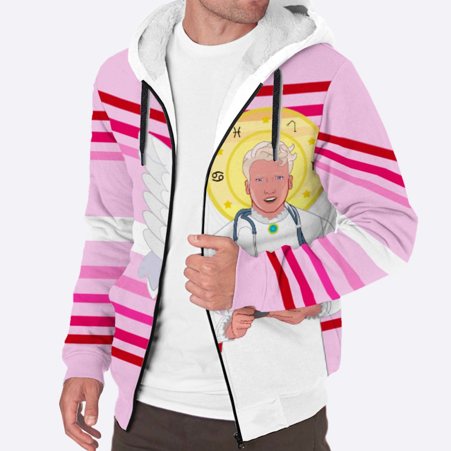 Plush Hoodie GLOBAL FREEDOM UNITED© Archangel Rafael Arabic Pink1