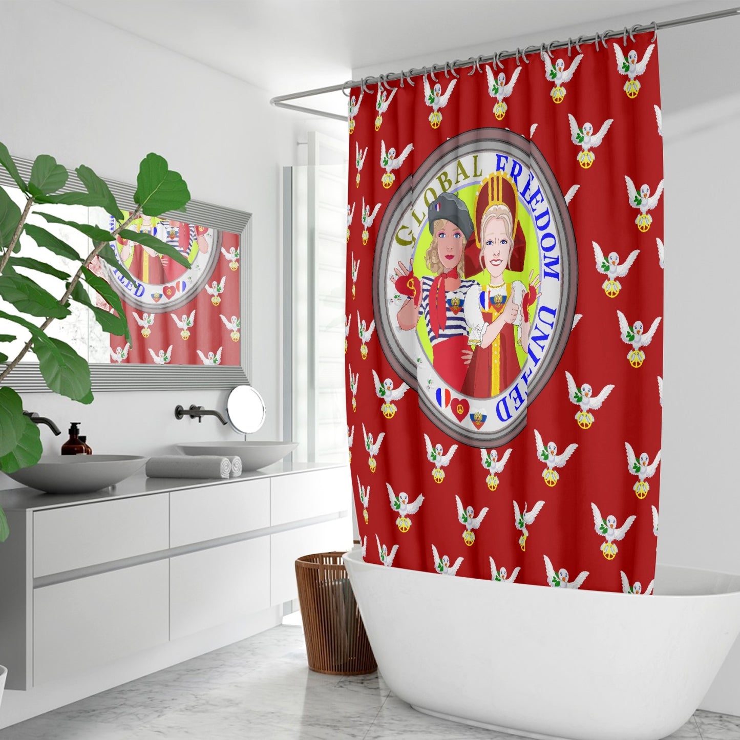 GLOBAL FREEDOM UNITED WOMEN FRENCH & RUSSIA OLD PEACE RED Quick-drying Shower Curtain
