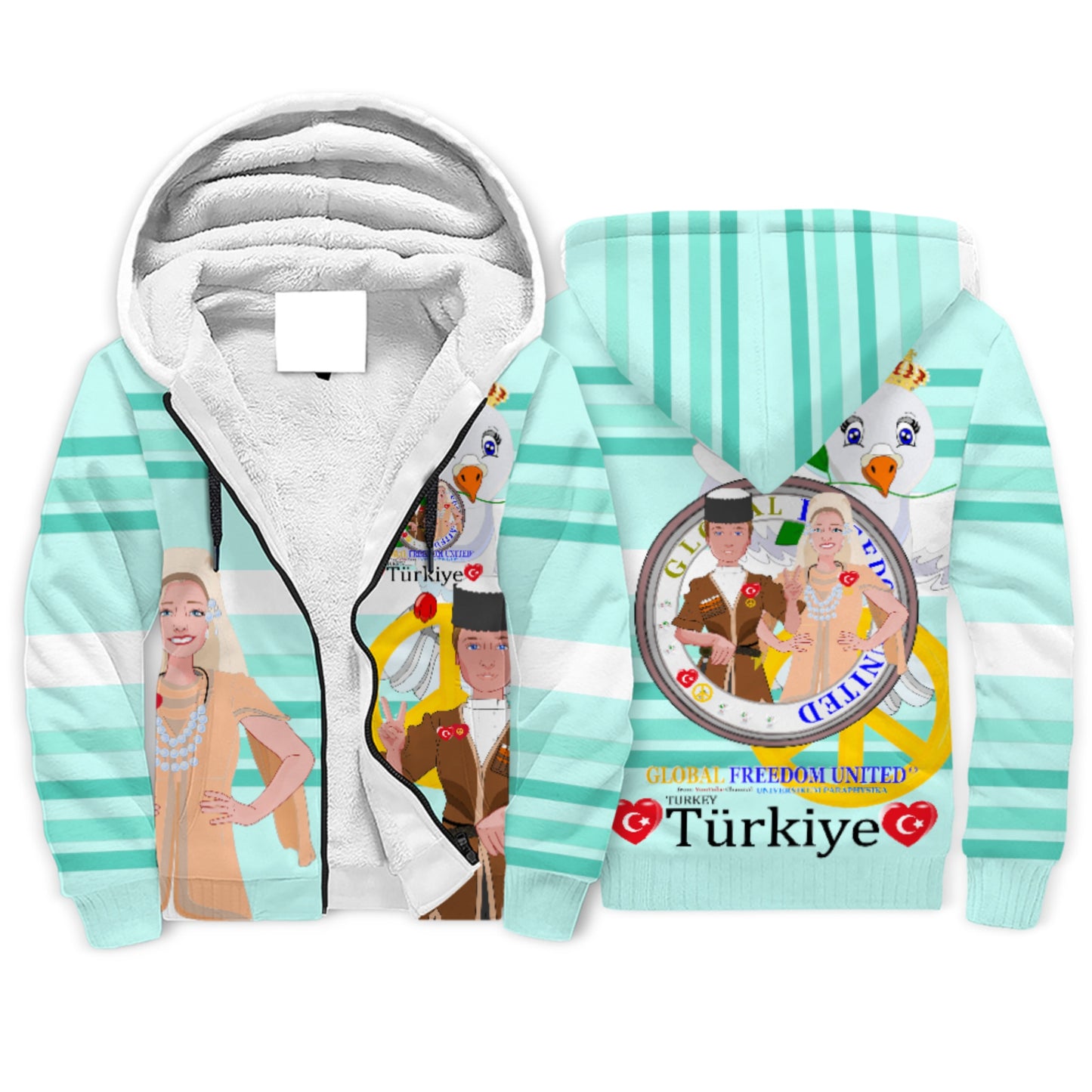 Plush Hoodie GLOBAL FREEDOM UNITED© Couple Turkey Light Green