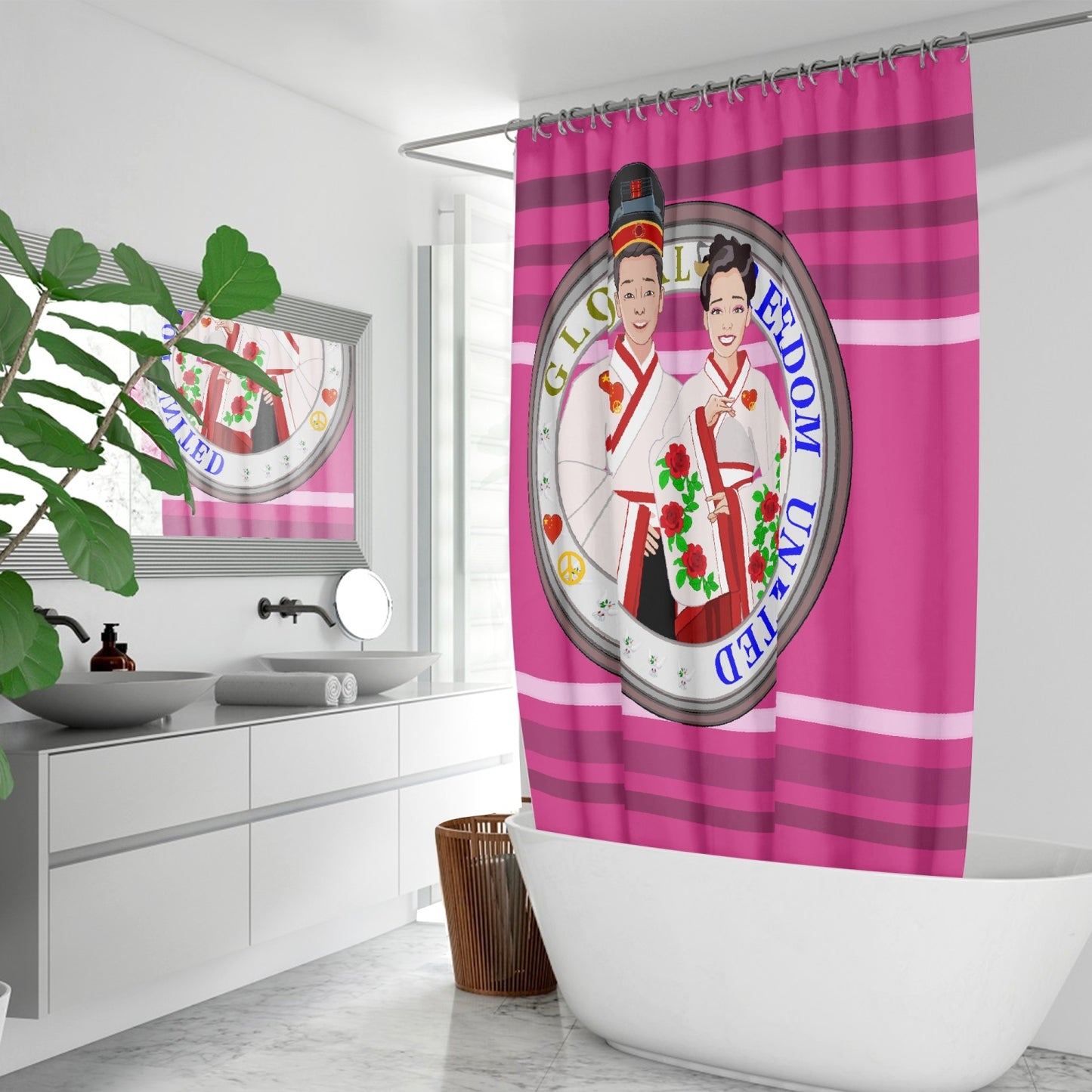 GLOBAL FREEDOM UNITED© Couple China Pink2 -  Quick-drying Shower Curtain