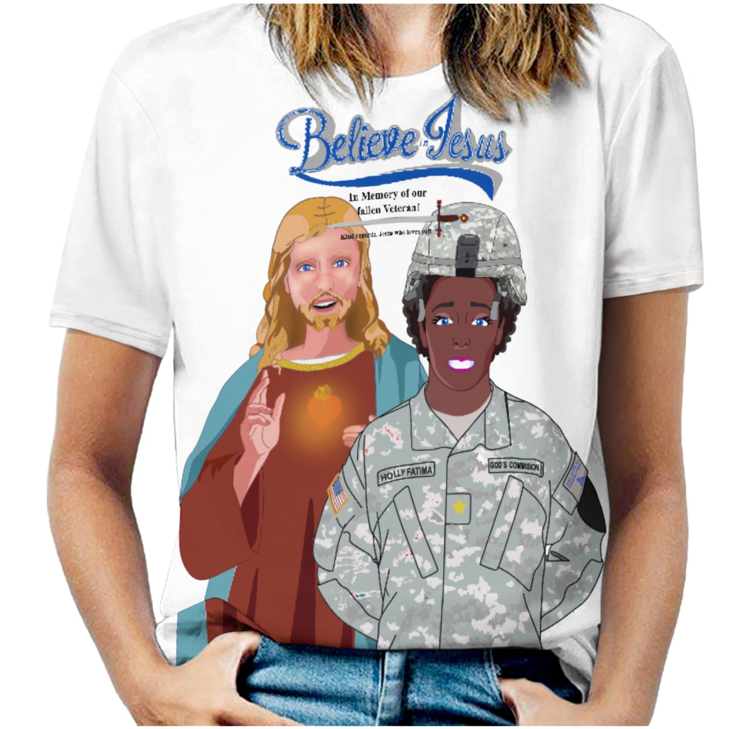 Women´s Wight T-Shirt Black GLOBAL FREEDOM UNITED© Jesus Christ For Fallen Veteran Afro American Soldiers V2