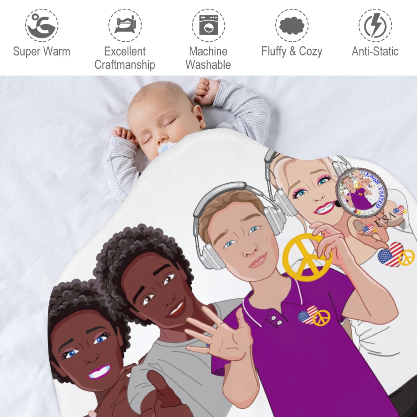 Blanket For Kids GLOBAL FREEDOM UNITED© Couple USA Wight American
