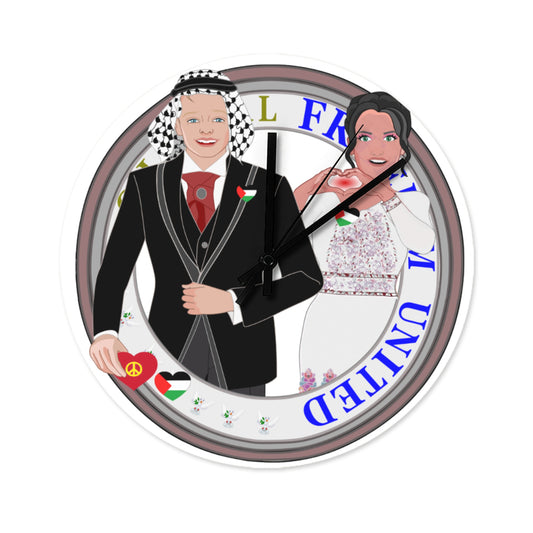 Wooden Wall Clock Without Scale Global Freedom United© Couple Palestina