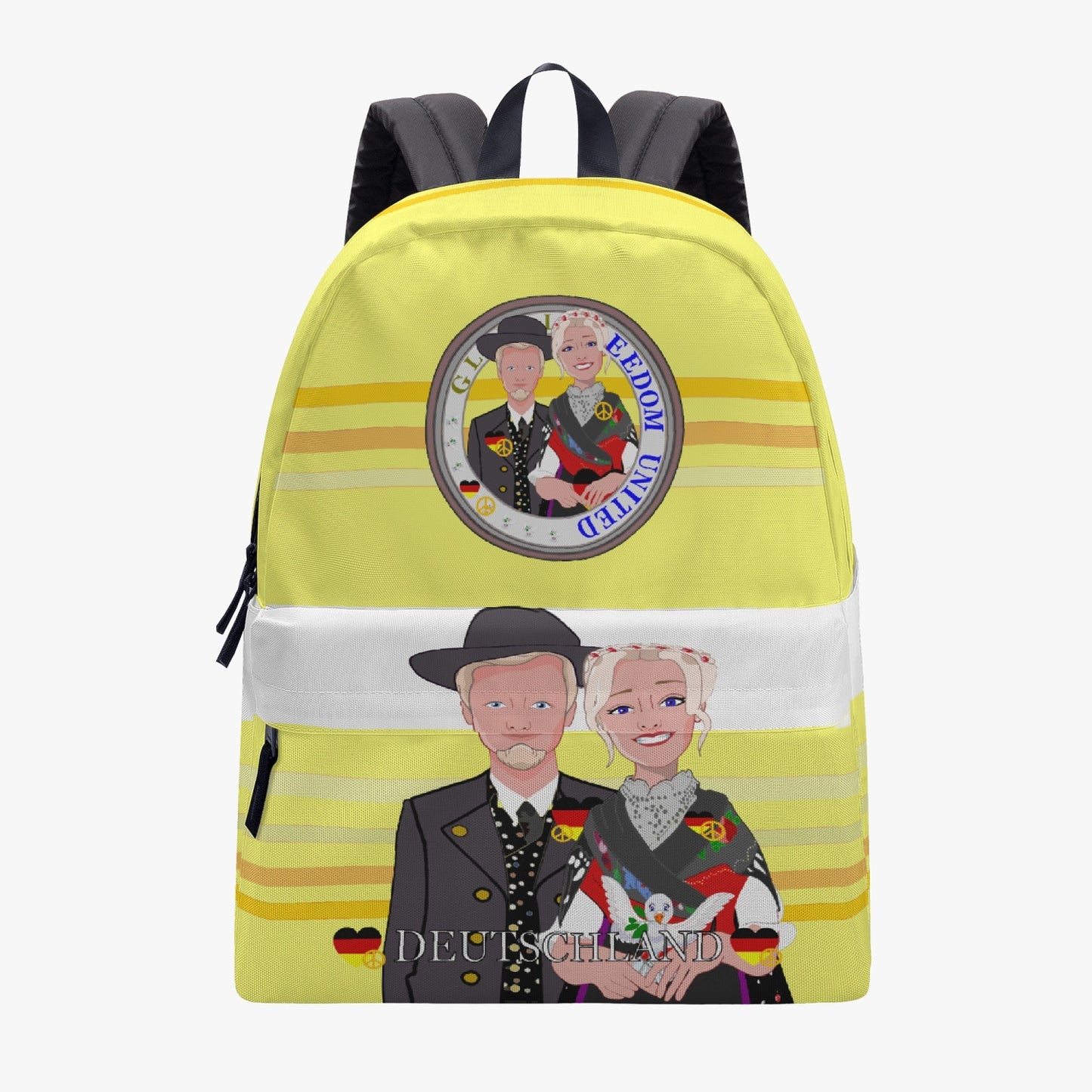 All-over-print Canvas Backpack GLOBAL FREEDOM UNITED COUPLE EDITION GERMANY V1 YELLOW