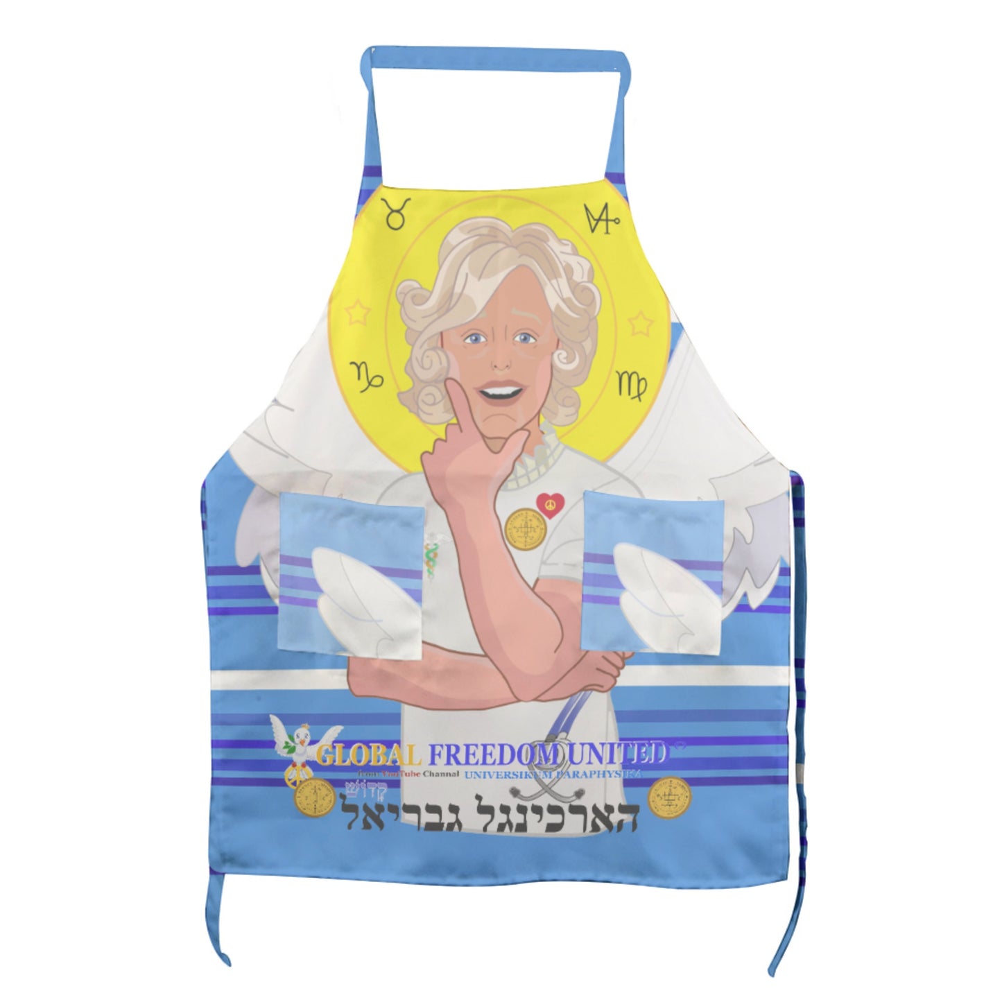 Apron GLOBAL FREEDOM UNITED© Archangel Gabriel Hebrew  Deep Blue